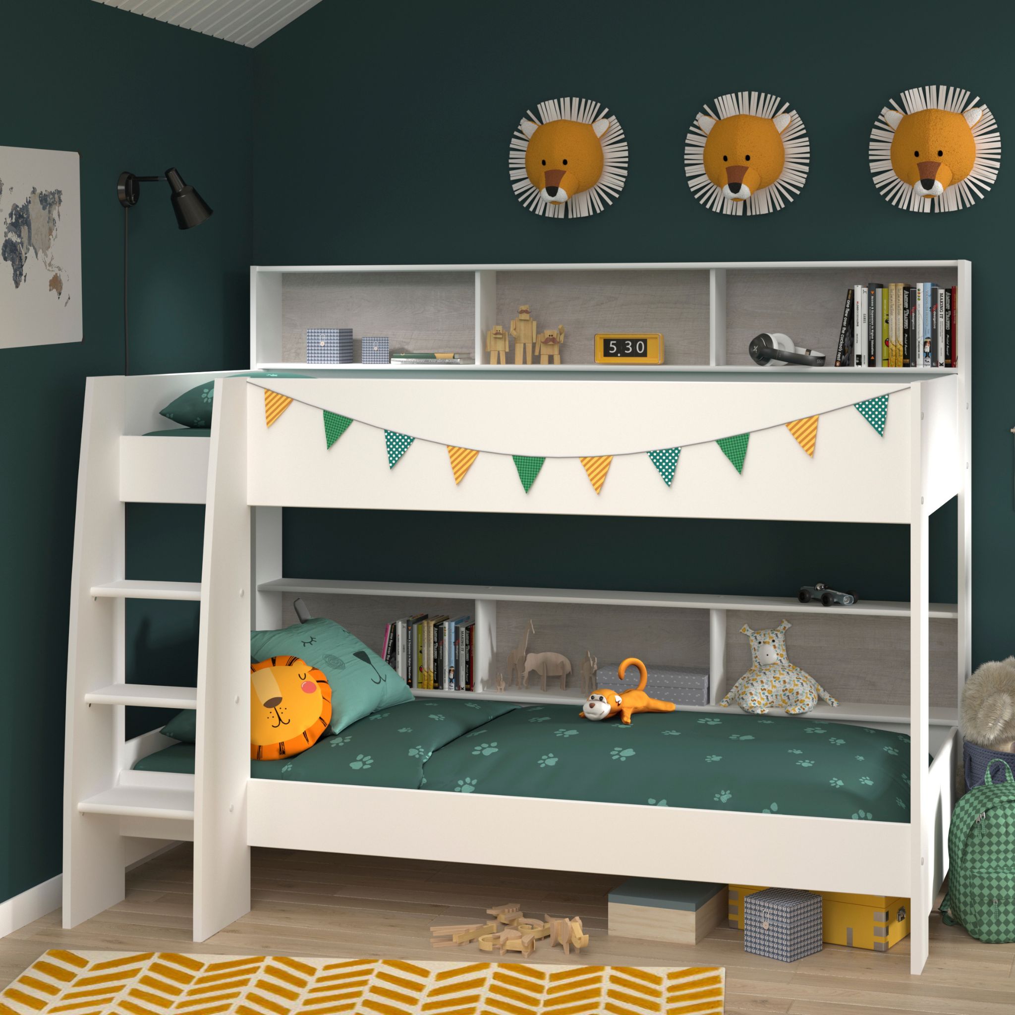 Lit superposé avec rangements 90x200 Blanc et Gris
