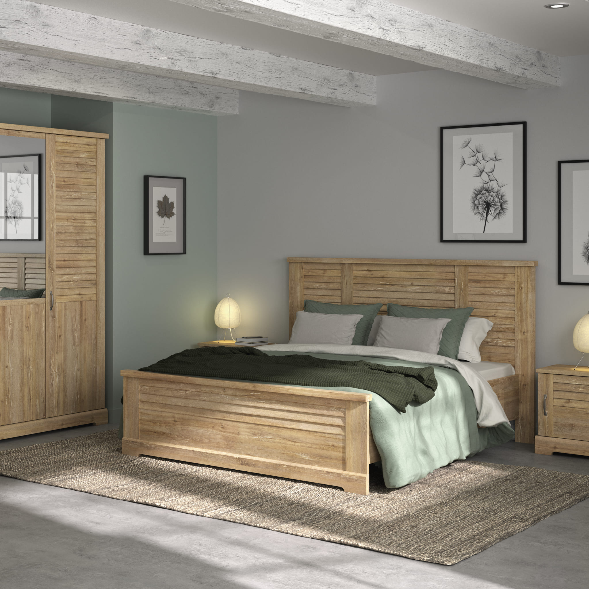 Lit en bois clair imitation châtaignier 160x200 - LT5066