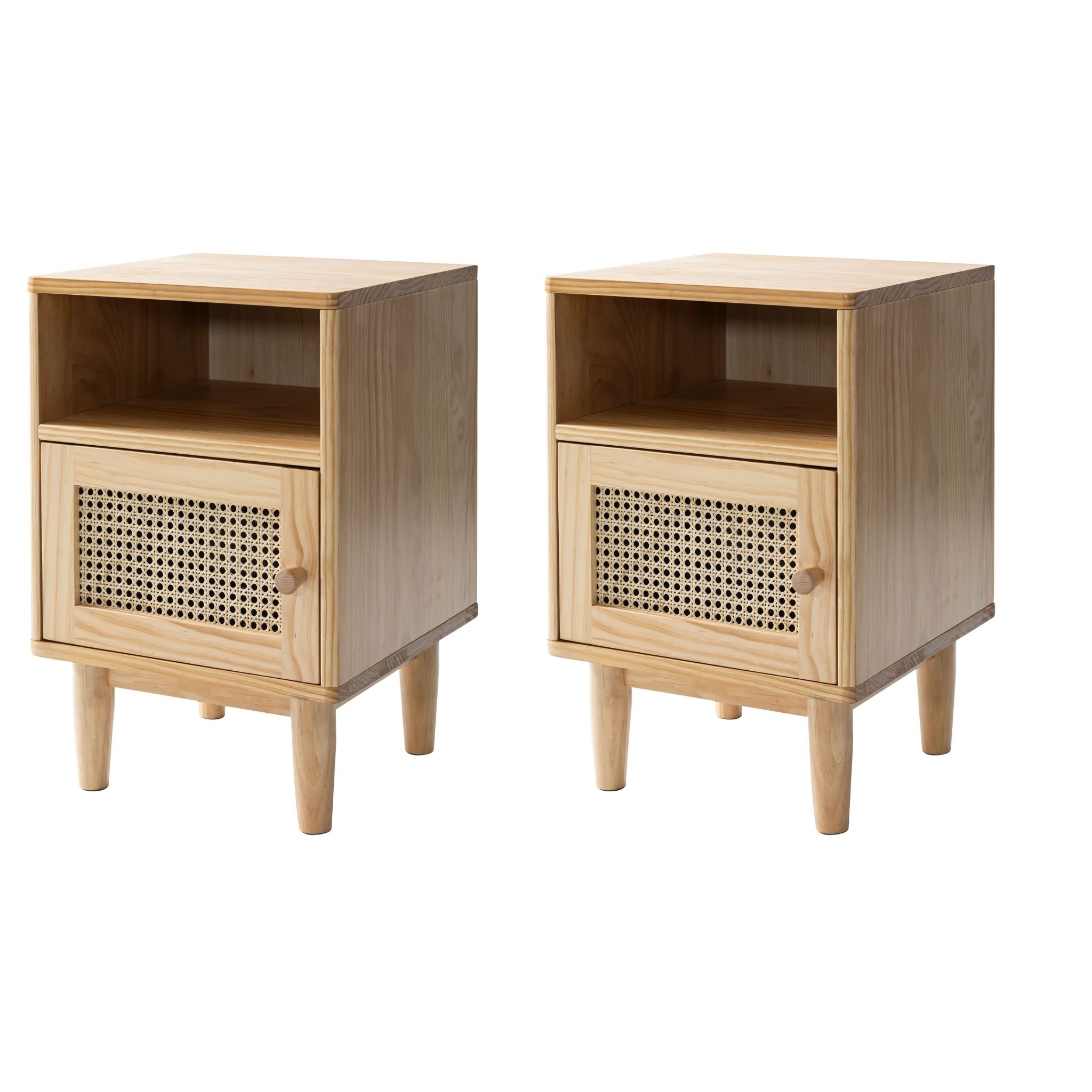 Lot de deux tables de chevet cannage en pin massif ANNA