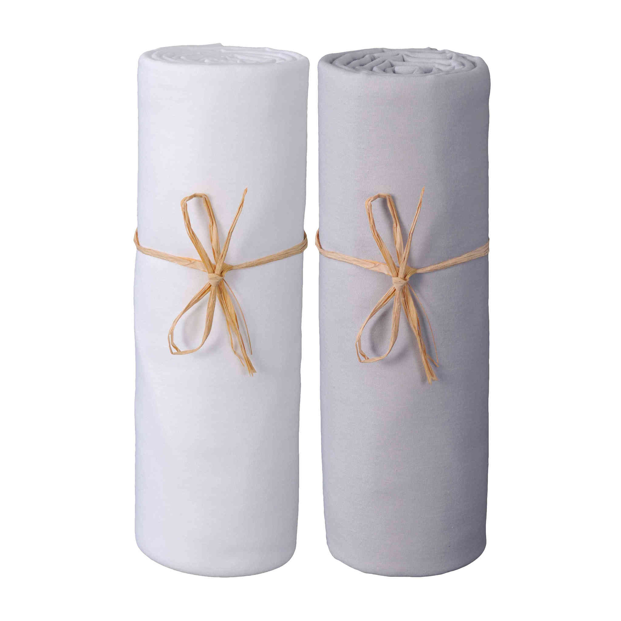 Lot de 2 draps housses bébé jersey bio blanc et gris perle