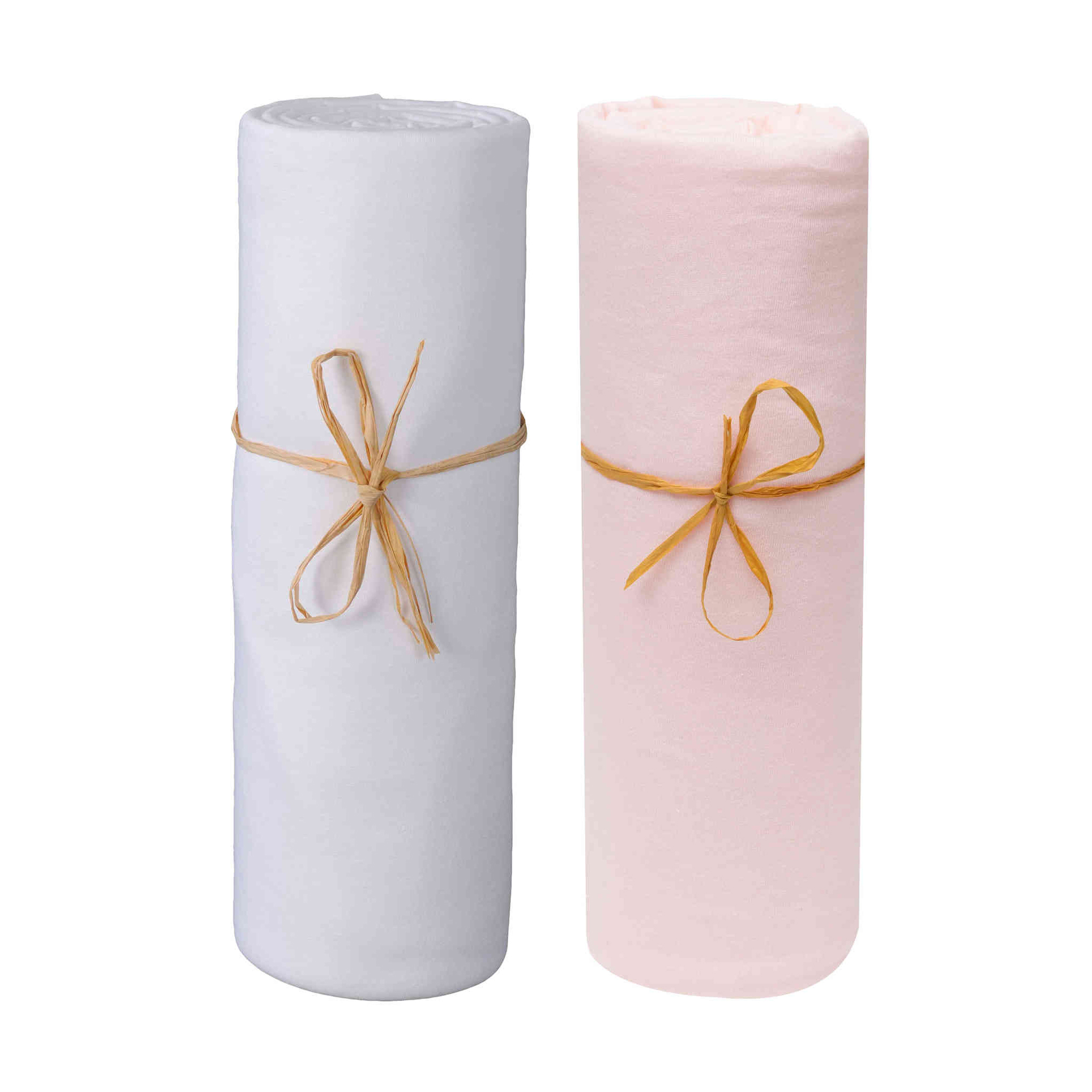 Lot de 2 draps housses bébé jersey bio blanc et rose poudré