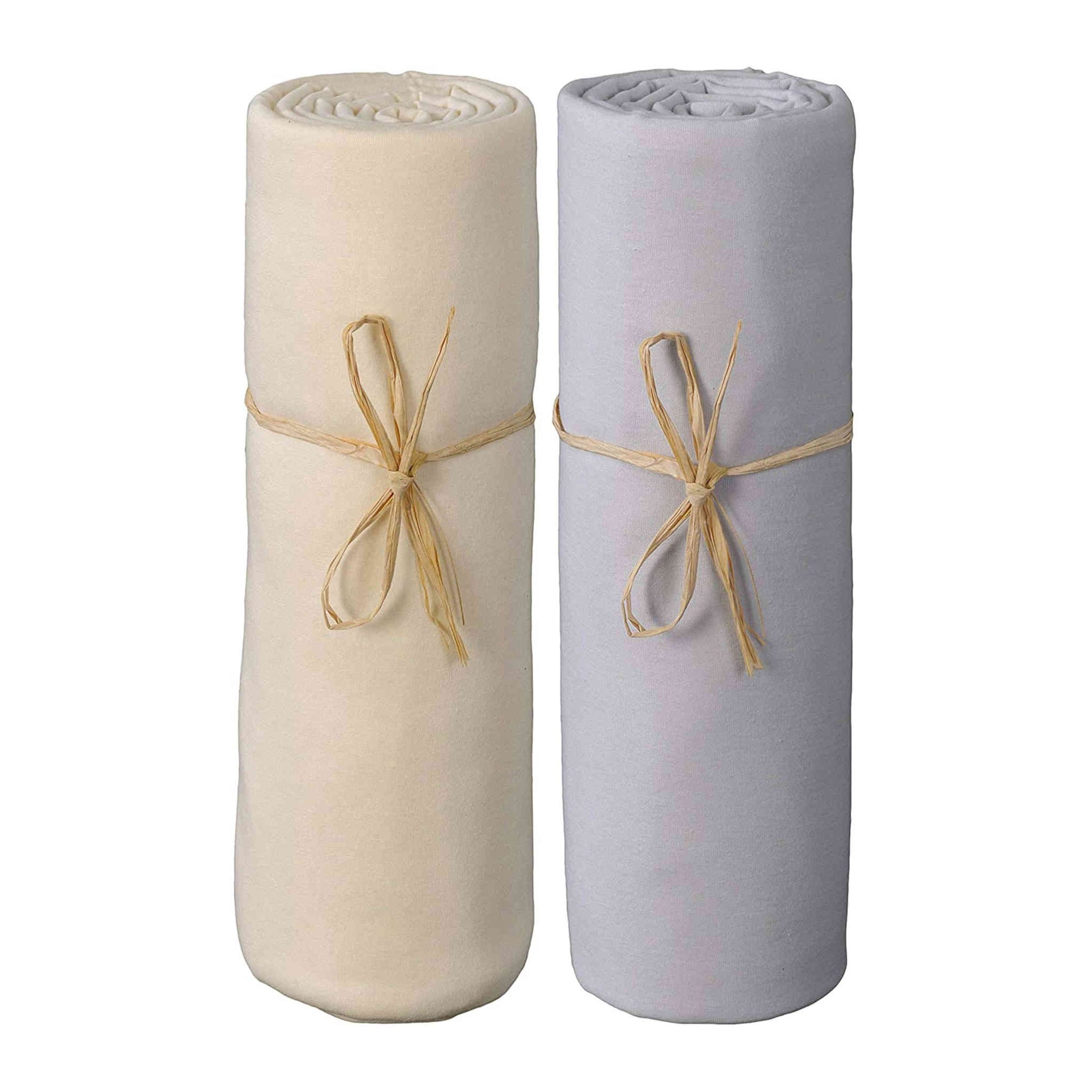 Lot de 2 draps housses bébé jersey bio écru et gris perle