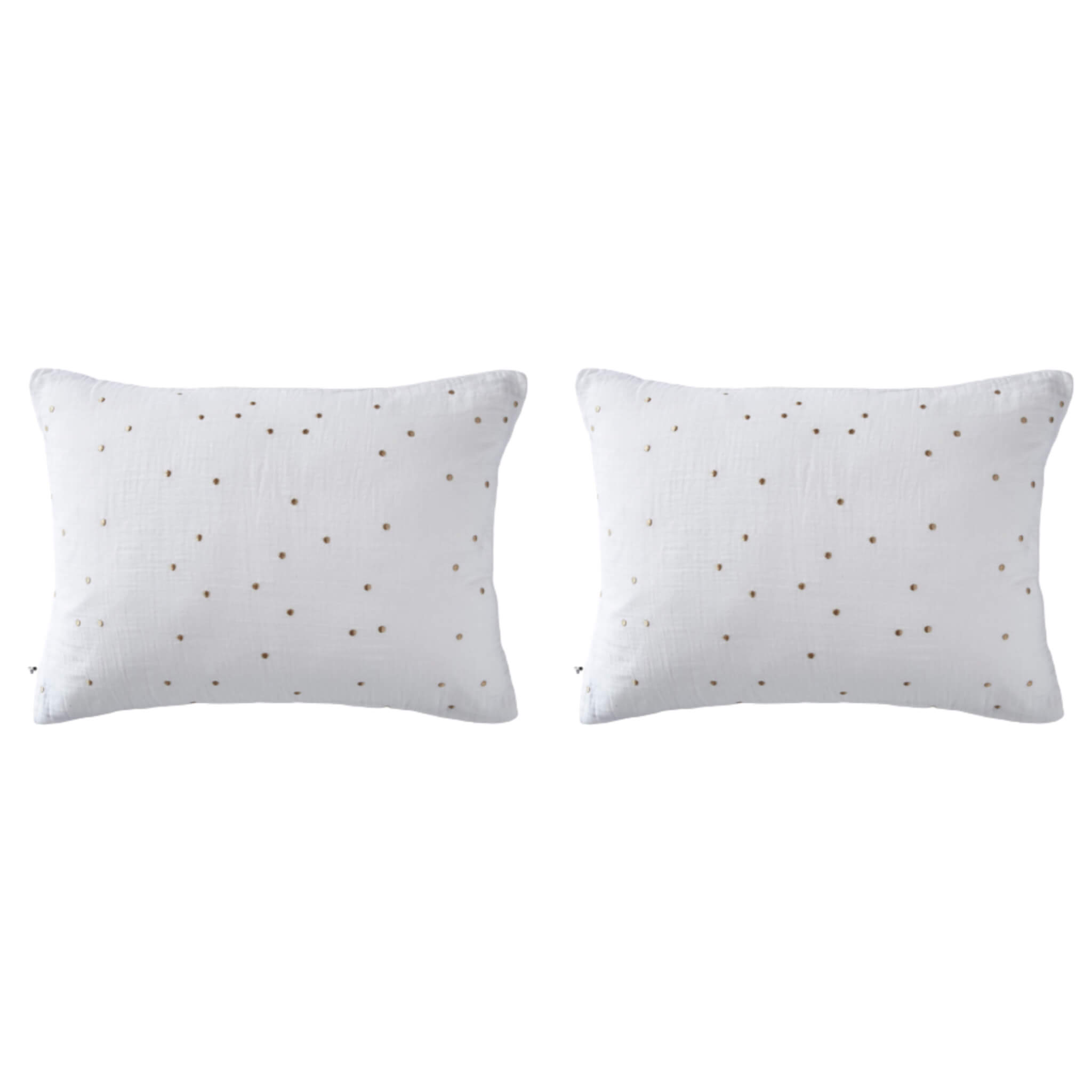 Lot de 2 taies d'oreillers à pois brodés double gaze de coton blanc