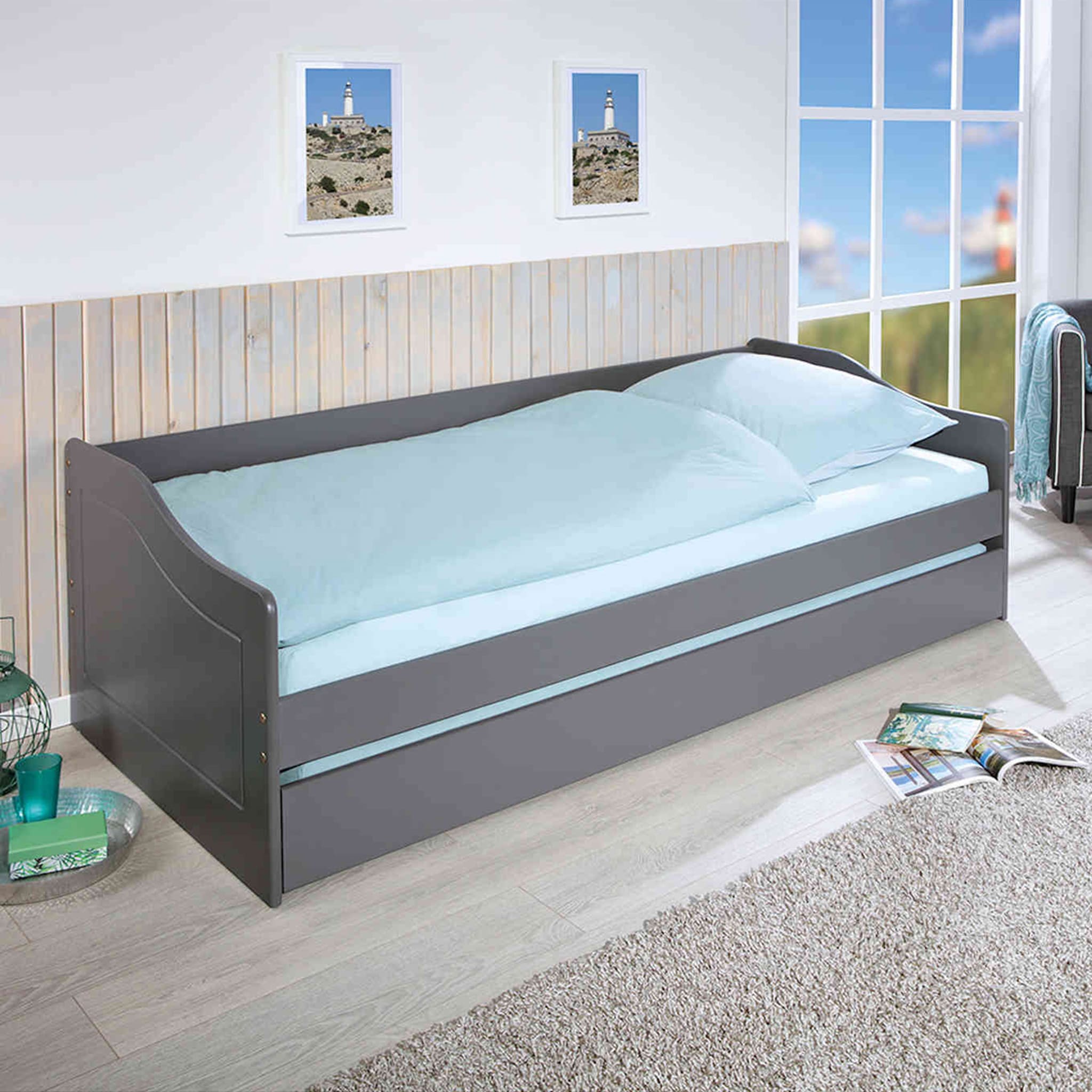 Lit gigogne en bois massif gris 90x200 - LT12005