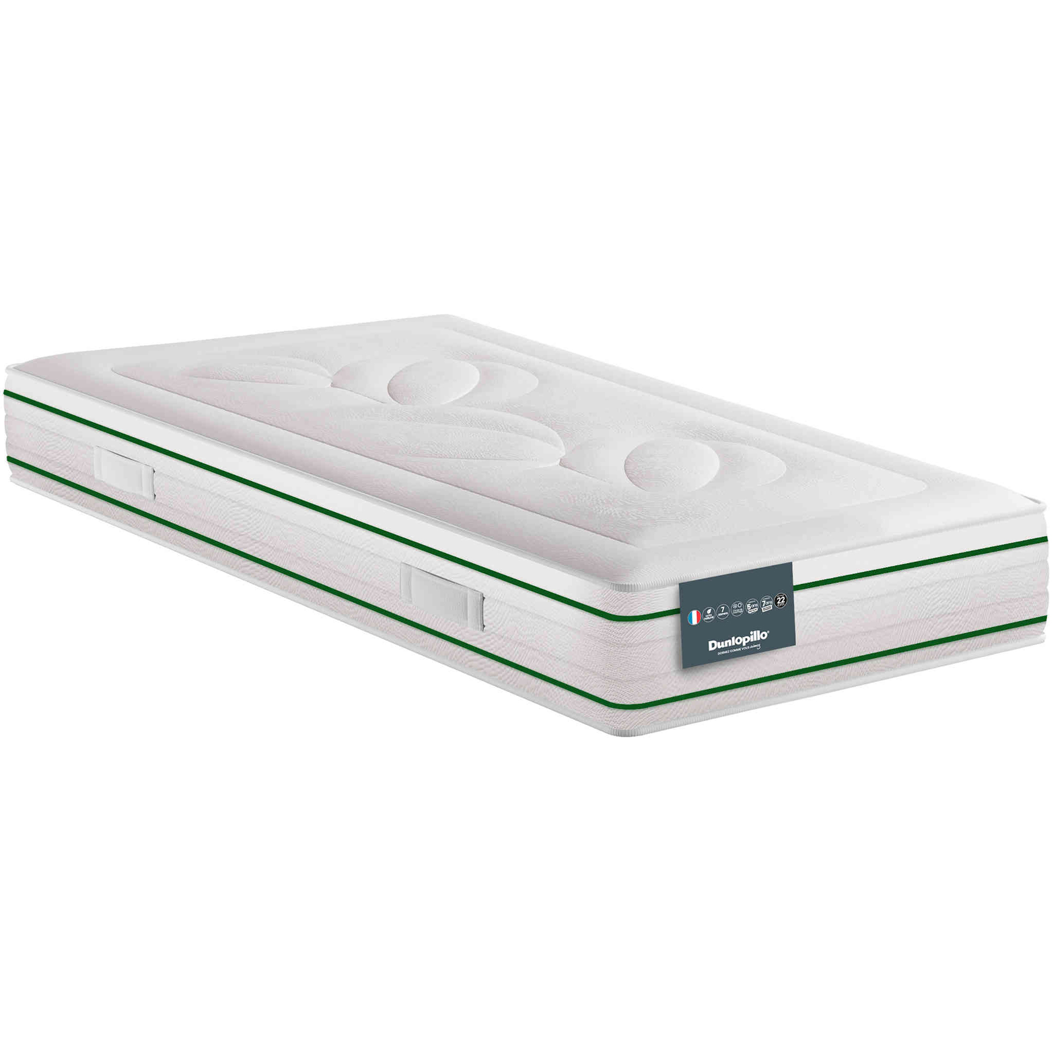 Matelas Dunlopillo 100% latex naturel ferme 7 zones 22cm HORTENSE