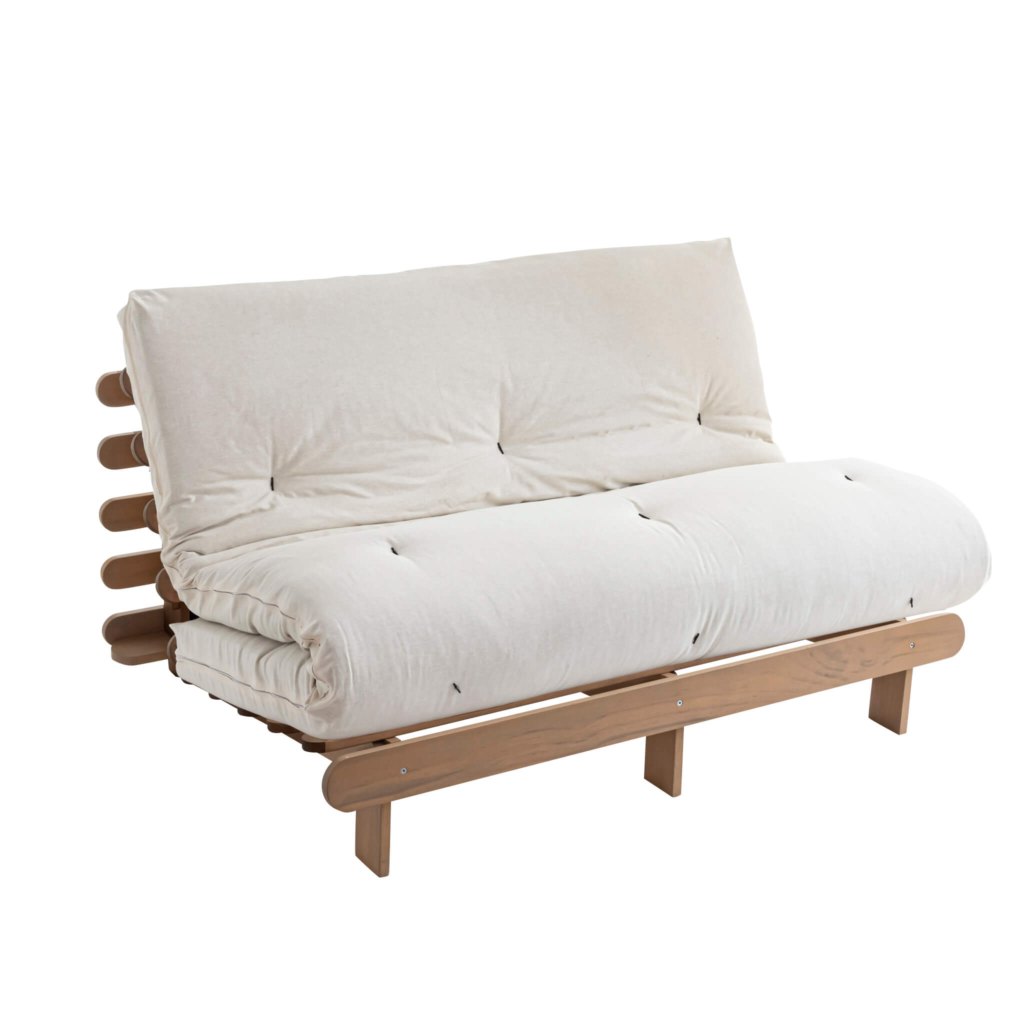 Ensemble matelas futon en coton et structure en bois massif taupe 140x200 Ecru