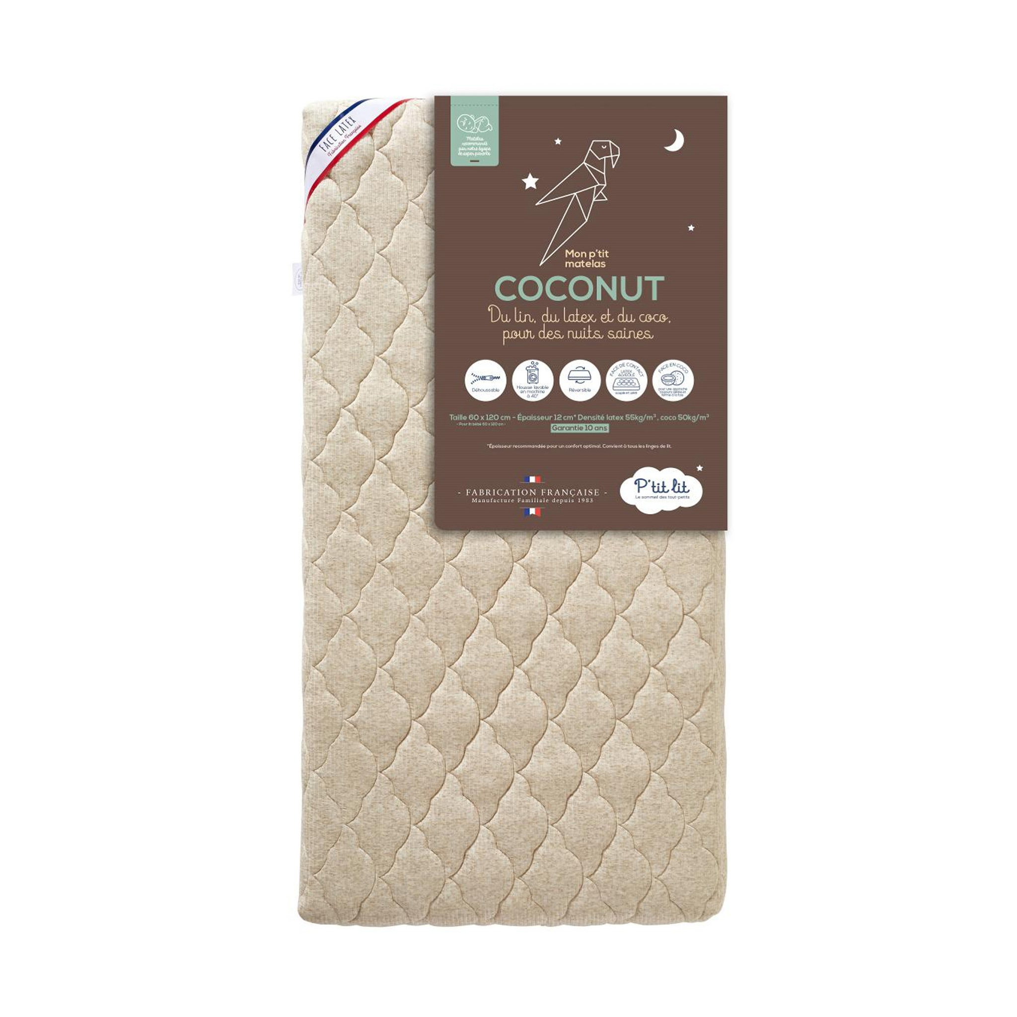 Matelas bébé déhoussable et réversible coco + latex