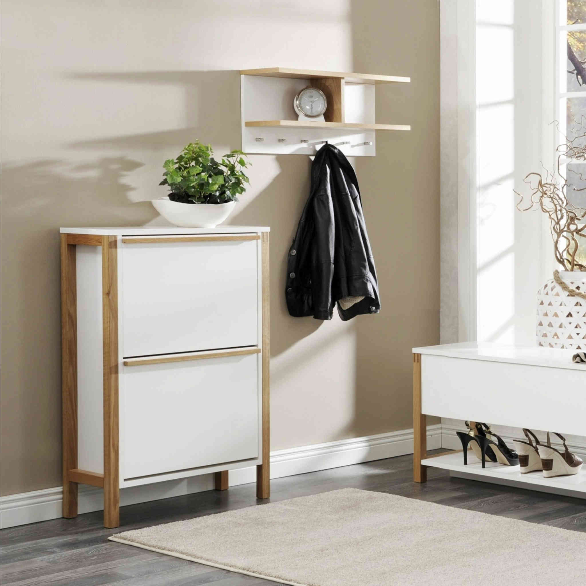 Meuble à chaussures 2 tiroirs en bois blanc - MC0051