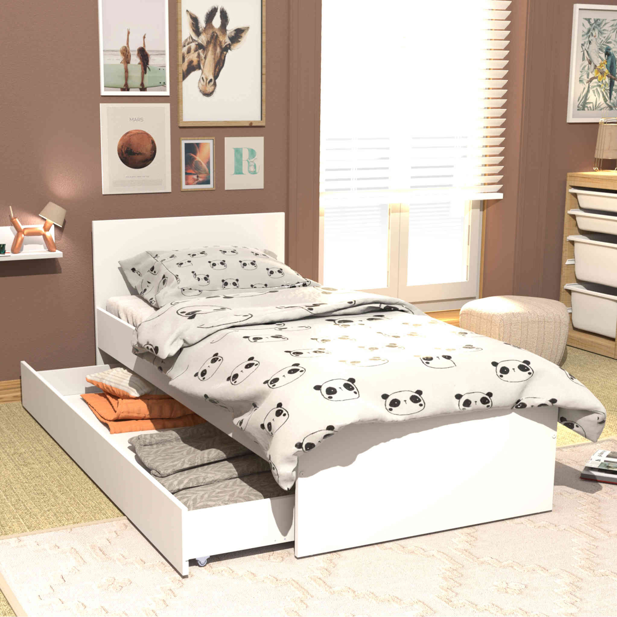 Lit tiroirs en bois blanc 90x190 - LT14013