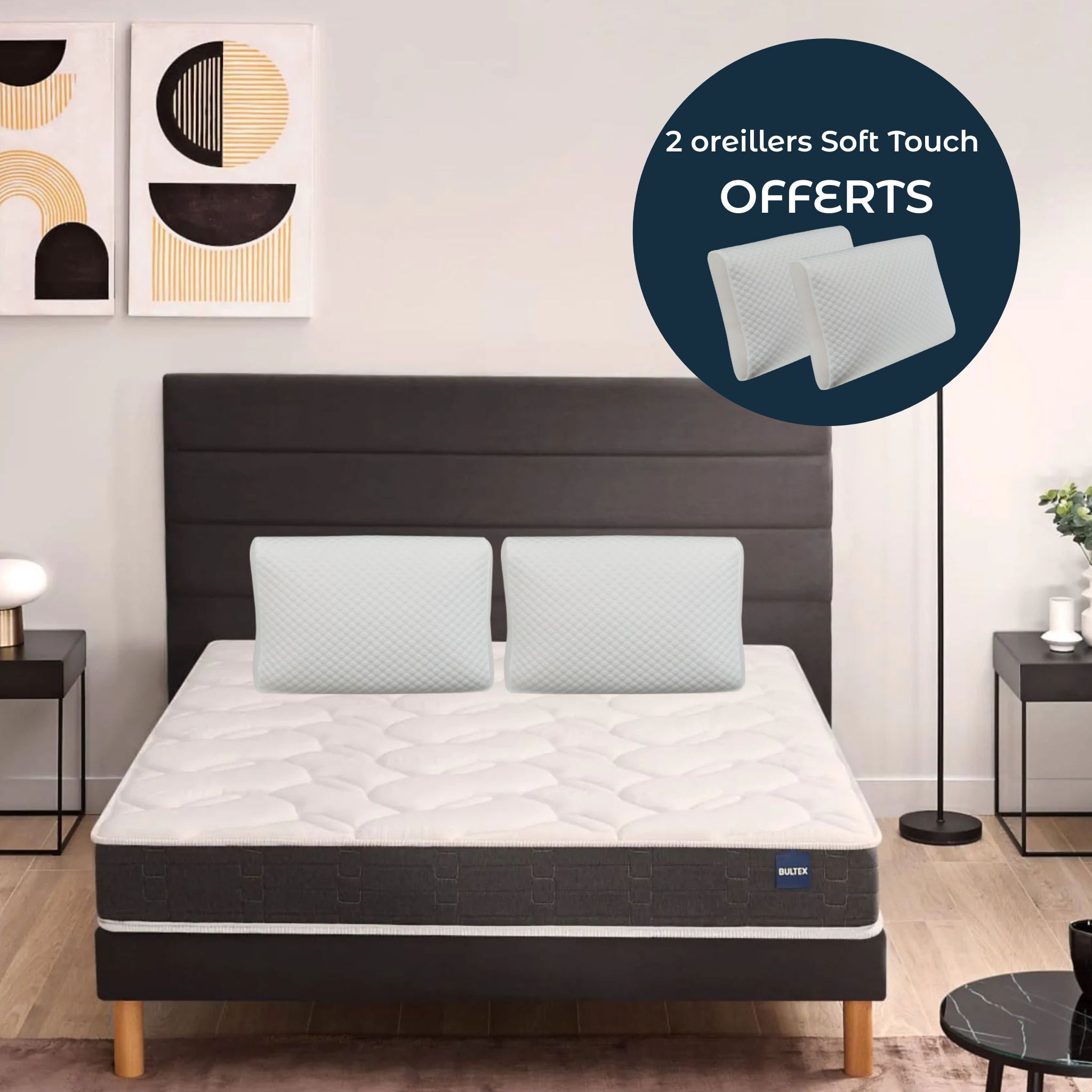 Pack Matelas King Size Bultex Regular 200x200 + 2 Oreillers Bultex Soft Touch Offerts