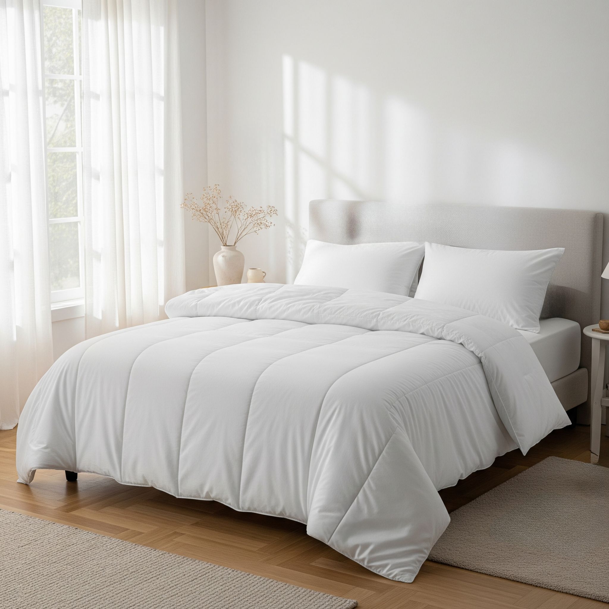 Pack couette tempérée mi-saison et oreiller anti-acariens 240x220 cm