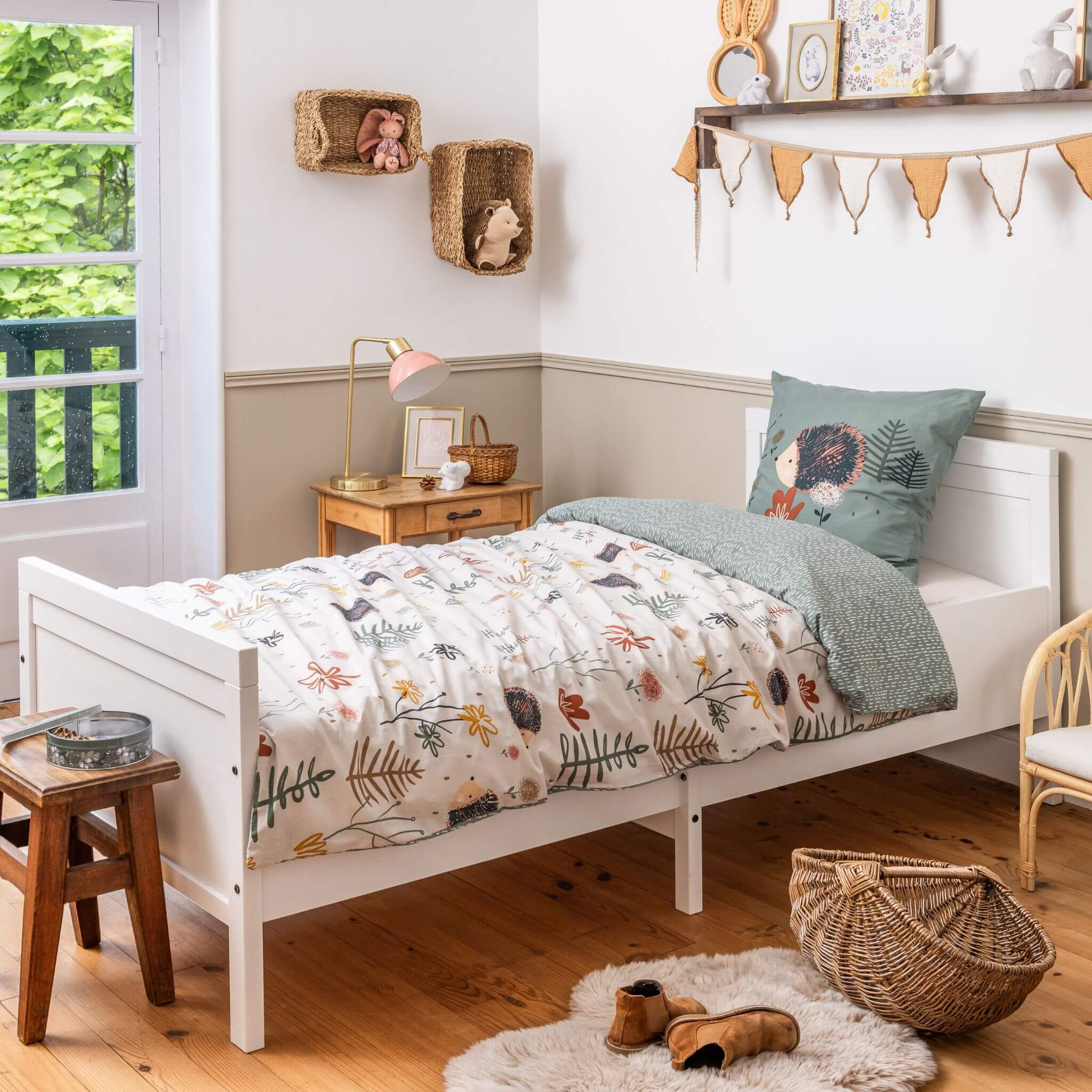 Parure de lit coton imprimé hérisson 140x200 cm beige