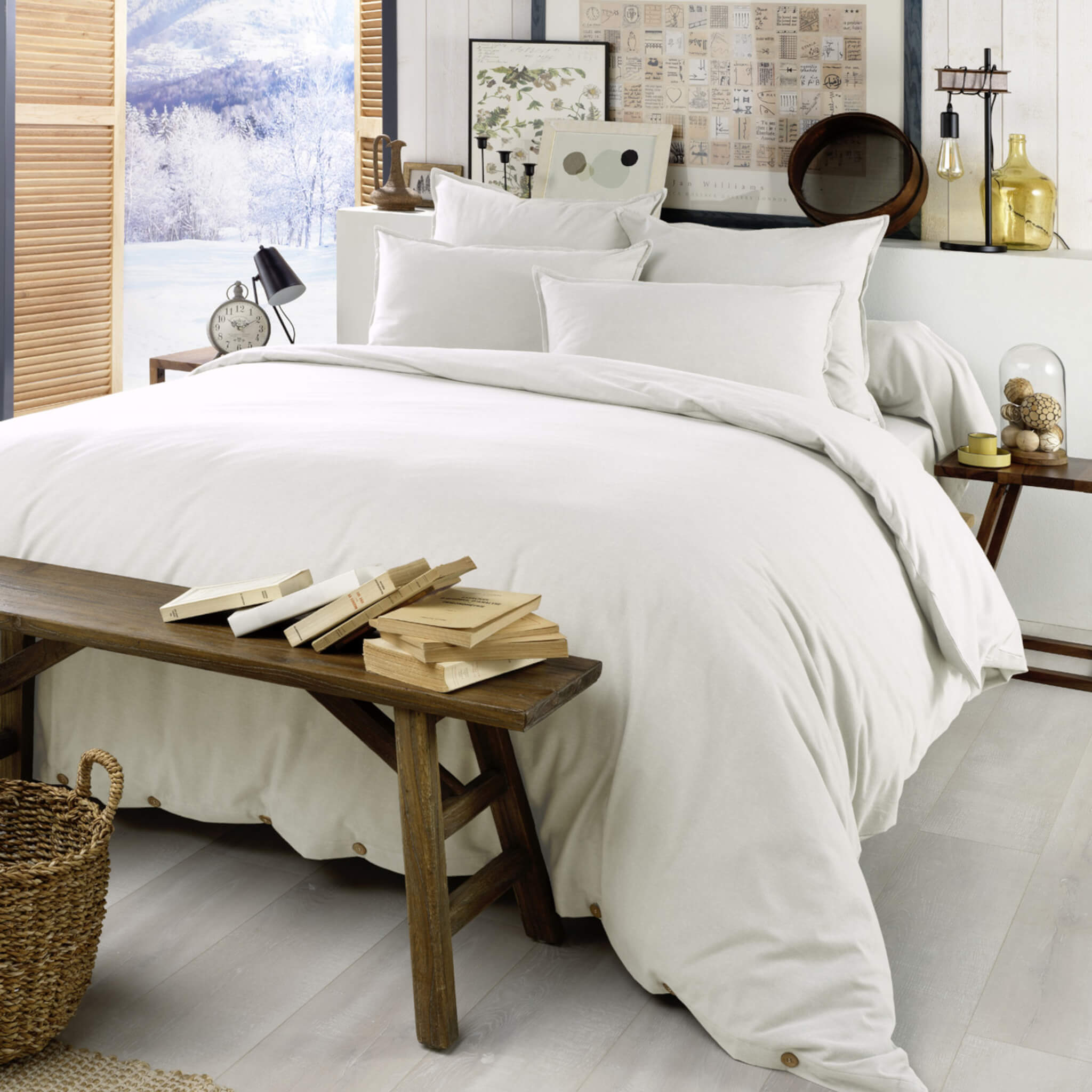 Parure de lit flanelle blanc 200x200 cm