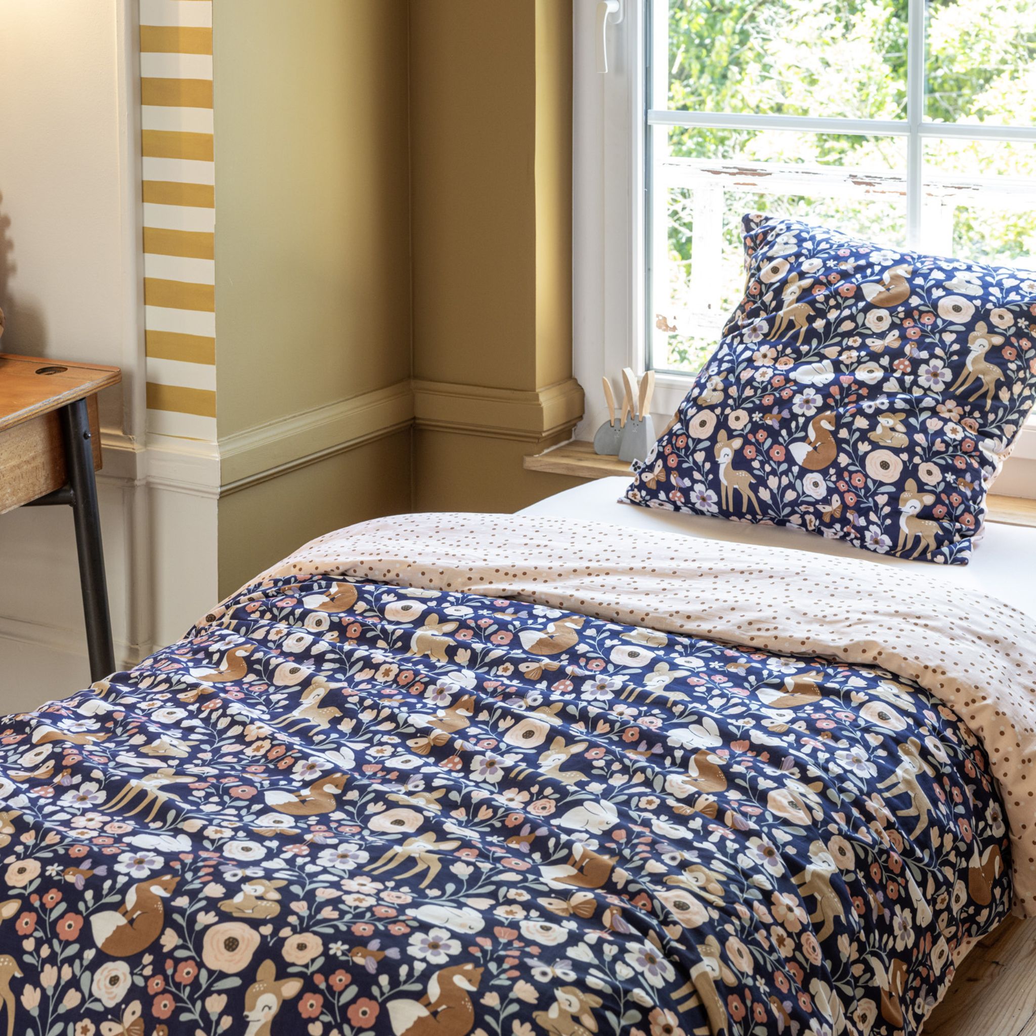 Parure de lit enfant 140x200 coton Terre de Nuit Forêt enchantée