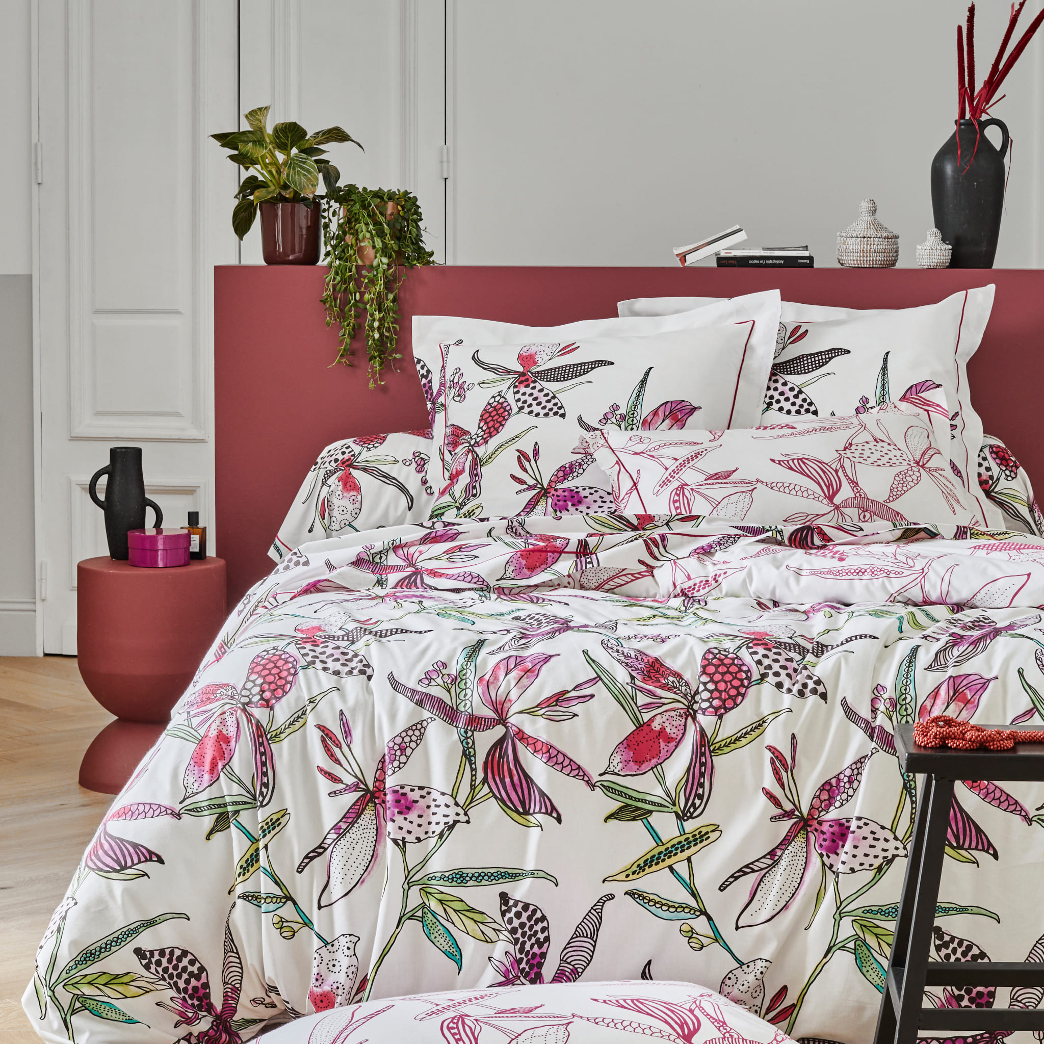 Parure de lit Pénélope rose 140x200 cm - Tradilinge