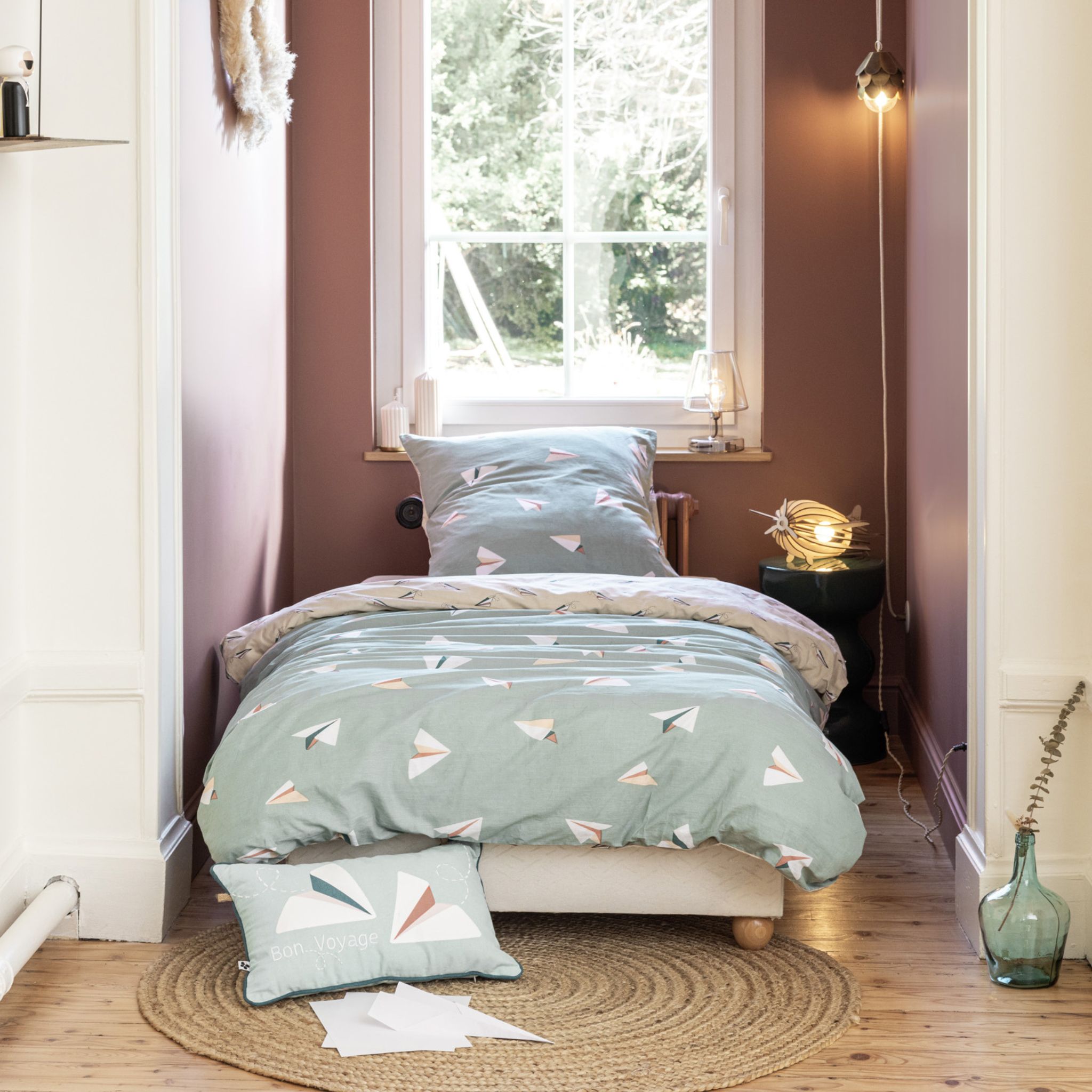 Parure de lit enfant 140x200 coton Terre de Nuit Petits papiers