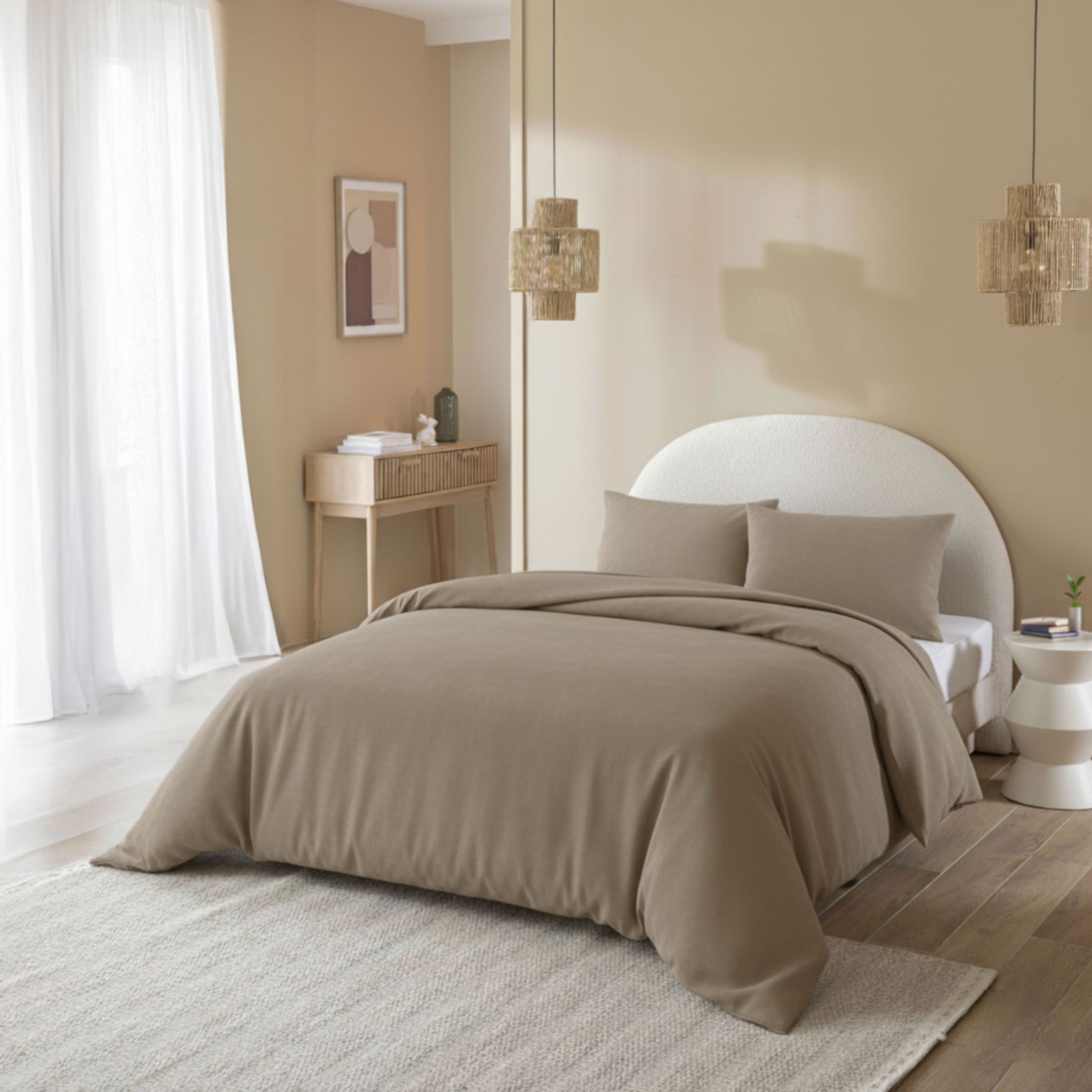 Parure de lit 140x200 flanelle beige Terre de Nuit