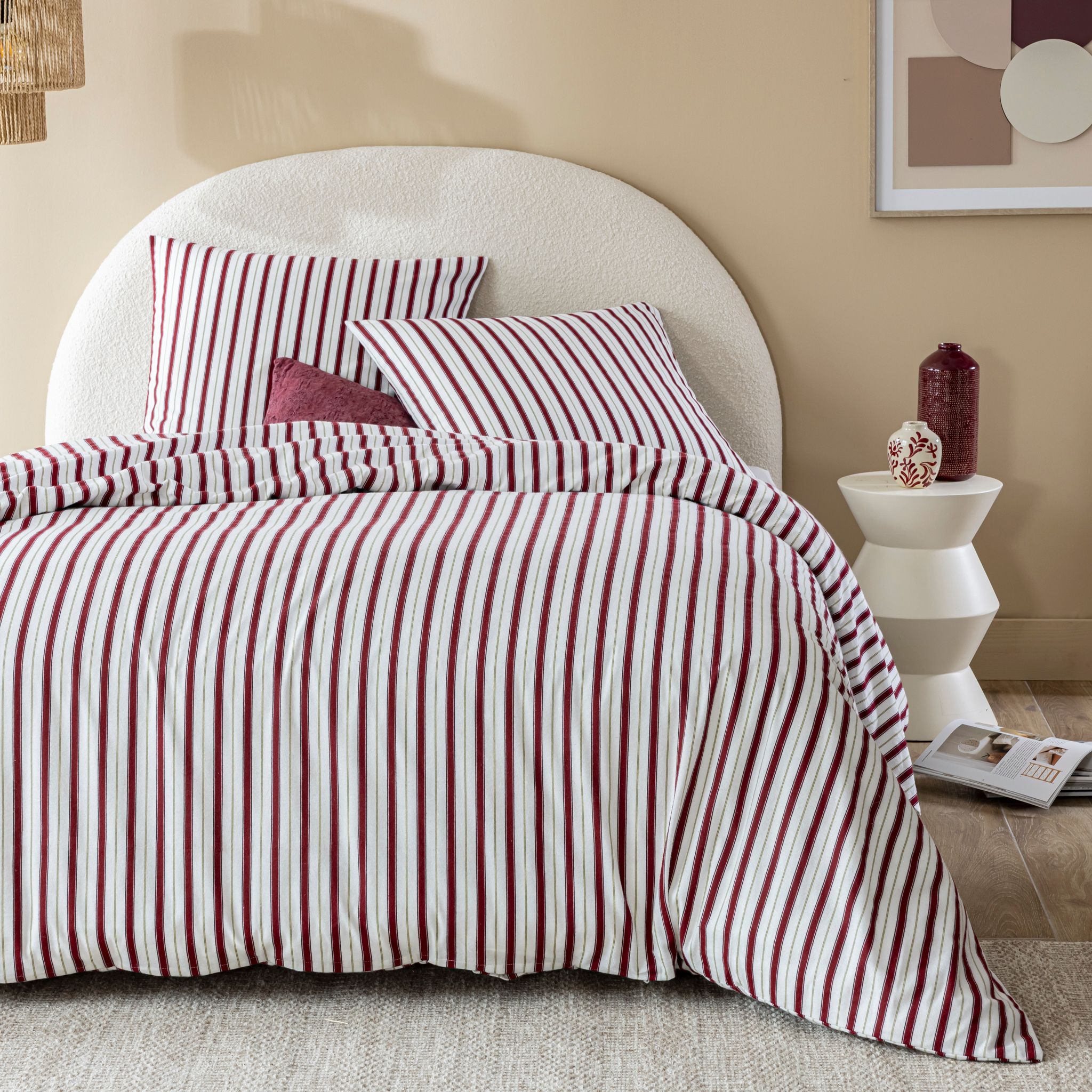 Parure de lit 240x220 flanelle à rayures Terre de Nuit