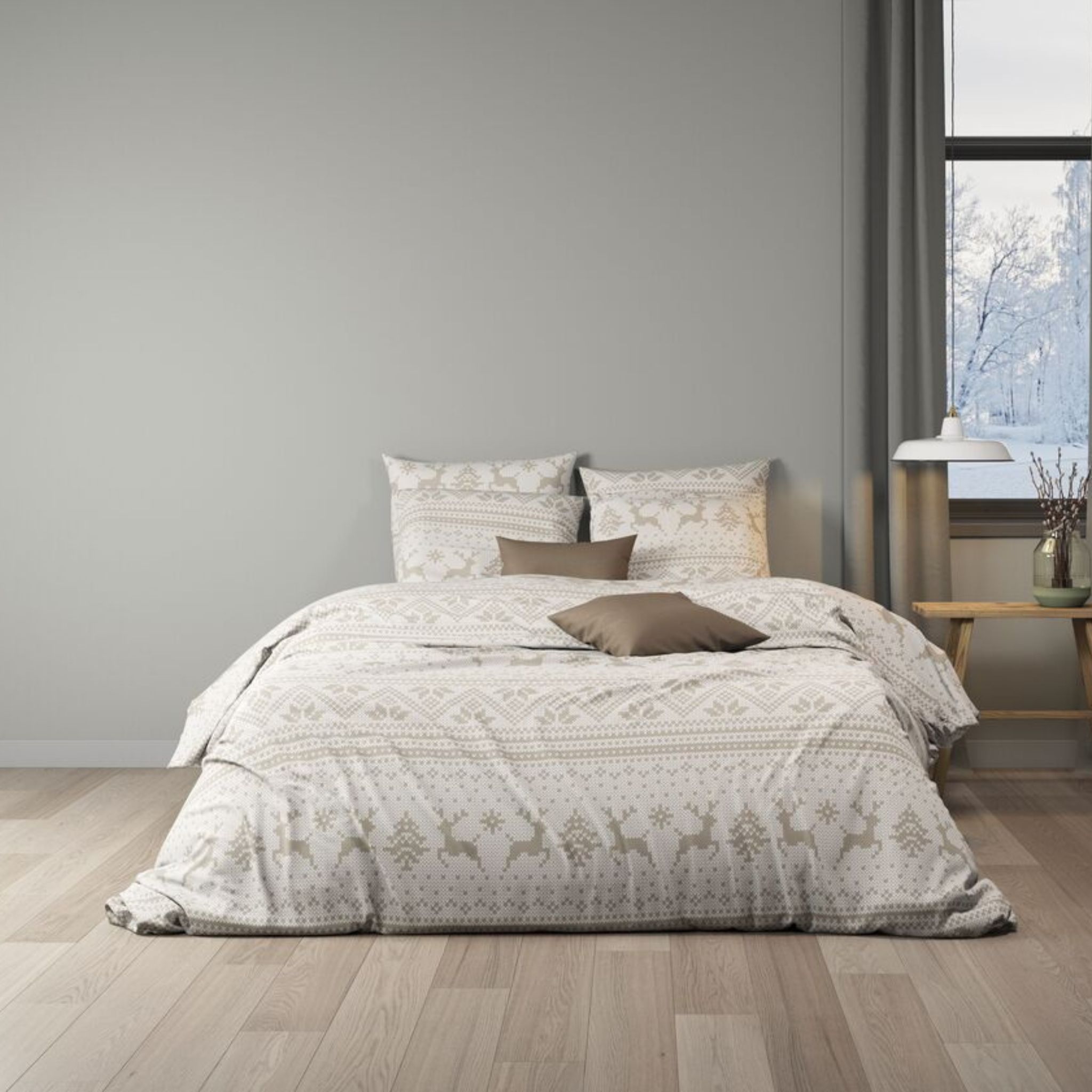 Parure de lit 140x200 flanelle écru Terre de Nuit Flocon