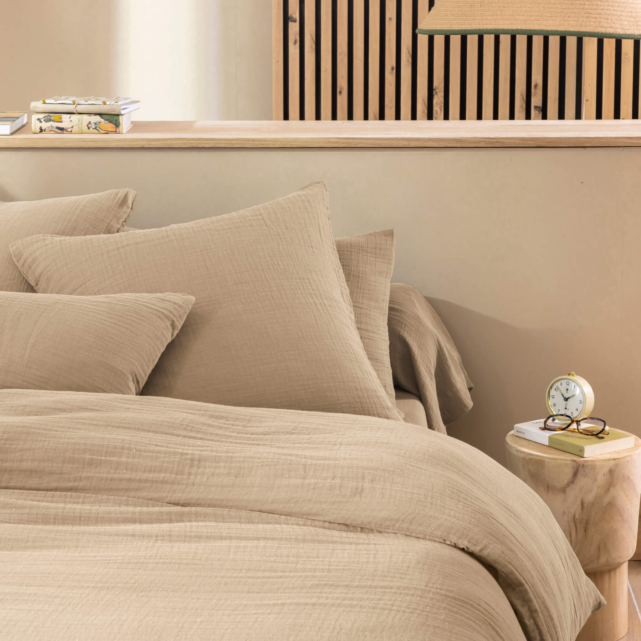 Taie d'oreiller 50x70 gaze de coton beige Terre de Nuit NOA