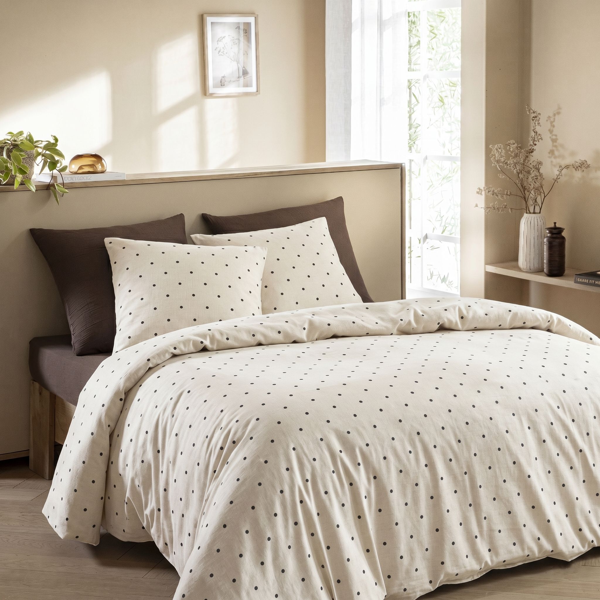 Parure de lit 140x200 coton blanc Terre de Nuit Pois