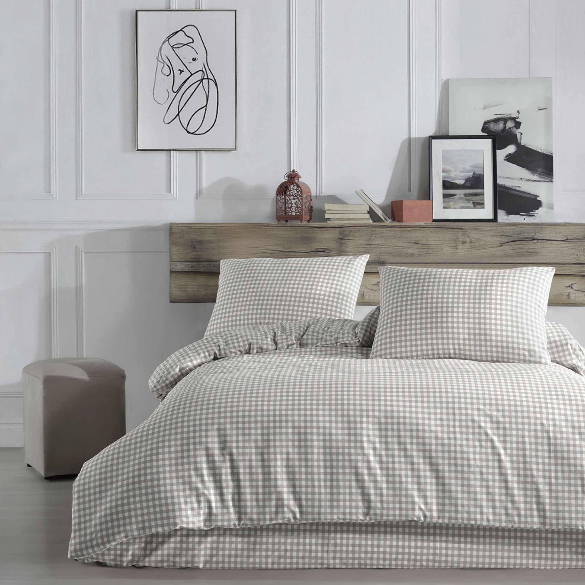 Parure de lit Vichy 140x200 Beige