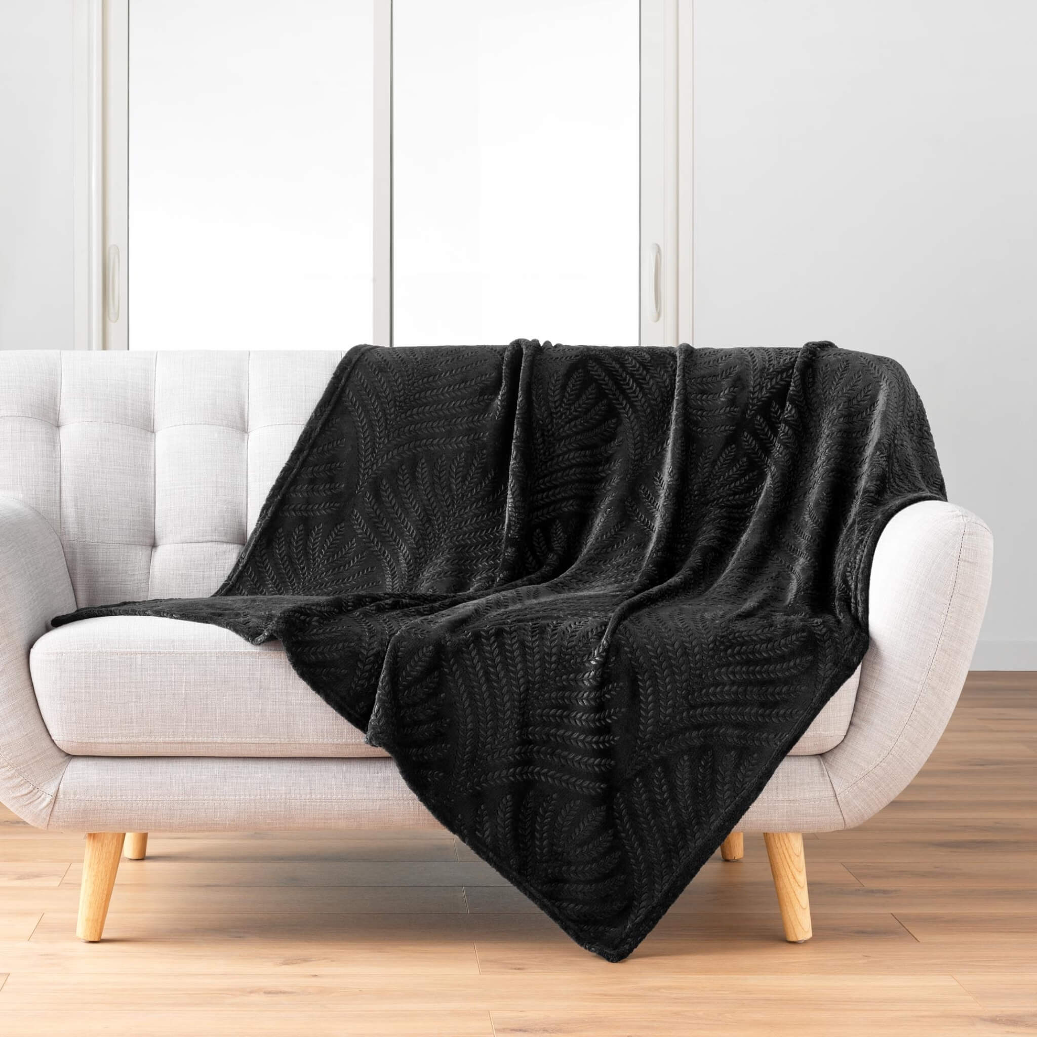 Plaid flanelle relief unie Nelia Noir