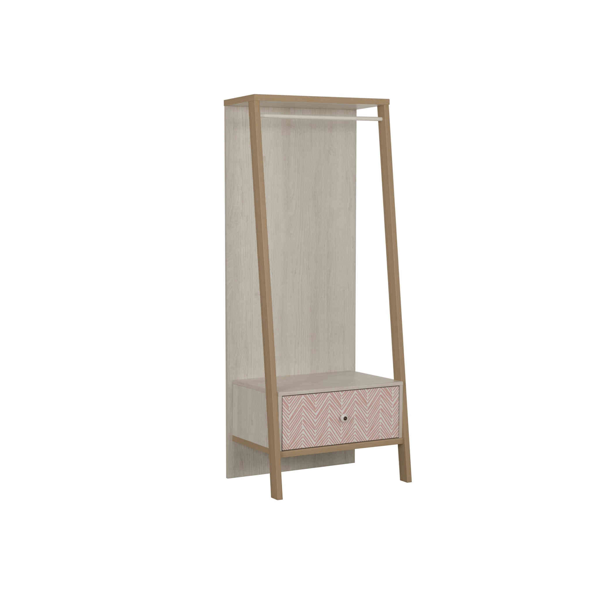 Armoire enfant portant à vêtements 1 tiroir en bois imitation chêne blanchi - PO5058