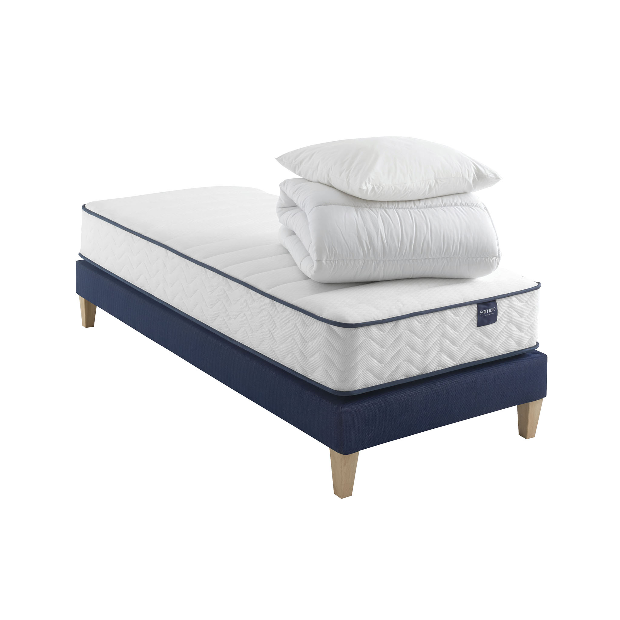 Ensemble matelas ressorts, sommier, pieds, couette et oreiller Rêve 300 - SOMEO