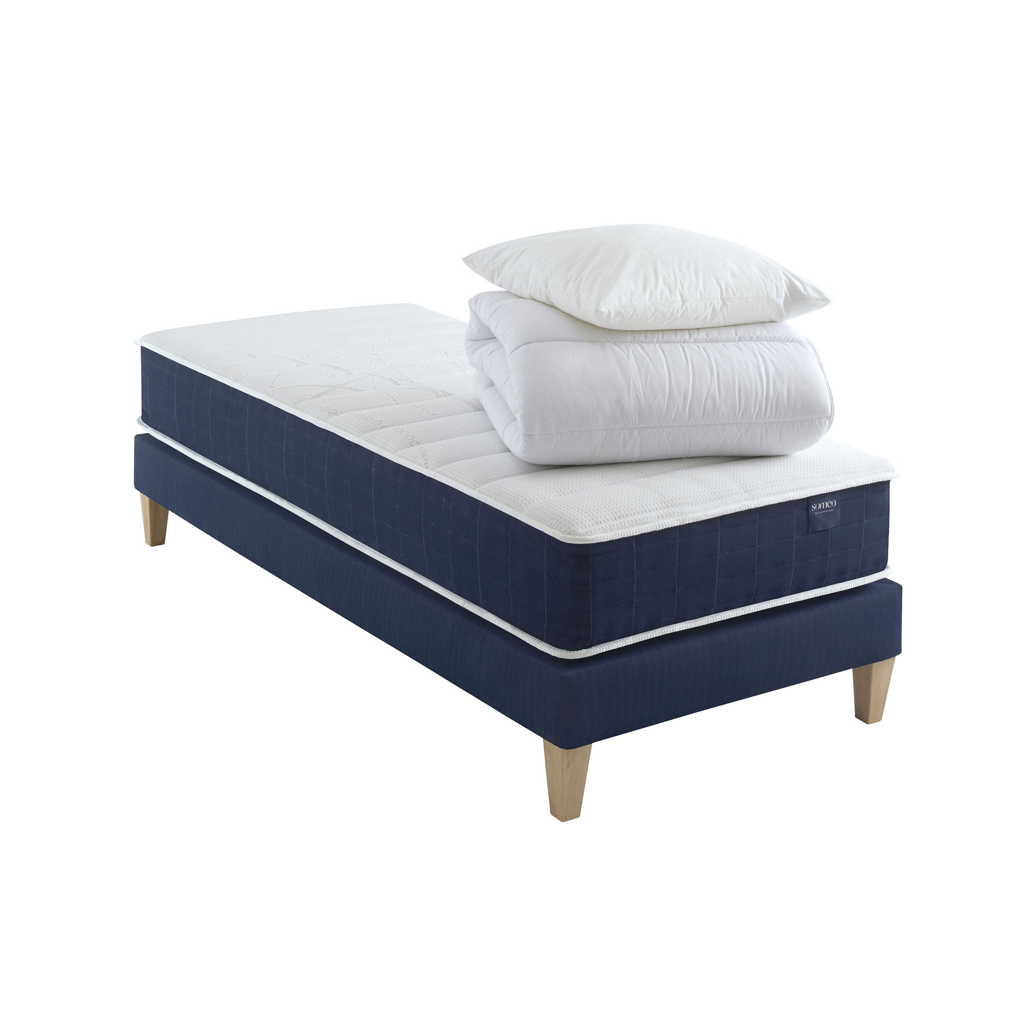 Ensemble matelas ressorts, sommier, pieds, couette et oreiller Rêve 400 - SOMEO