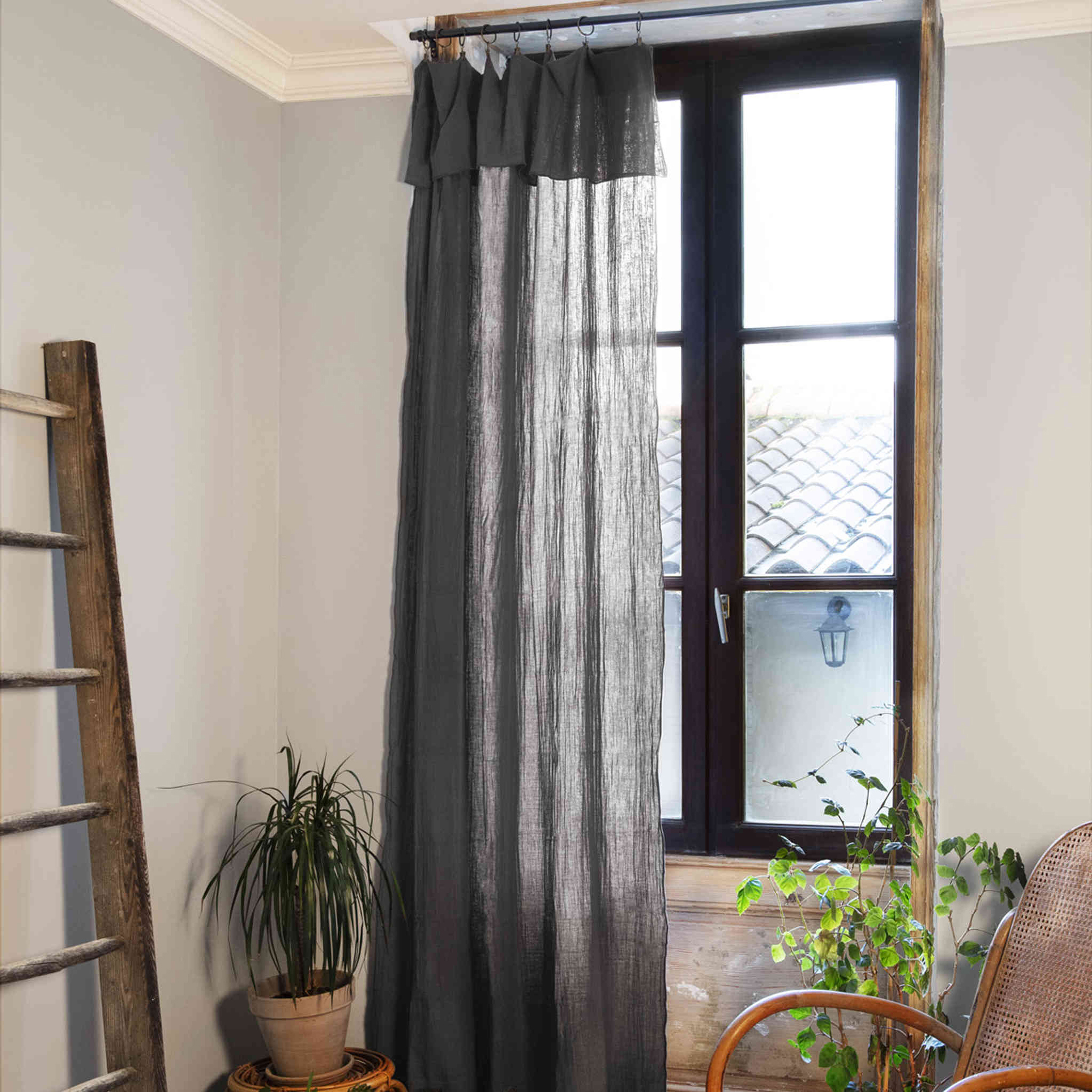 Lot de 2 rideaux gaze de coton ajustables 140x300 cm anthracite