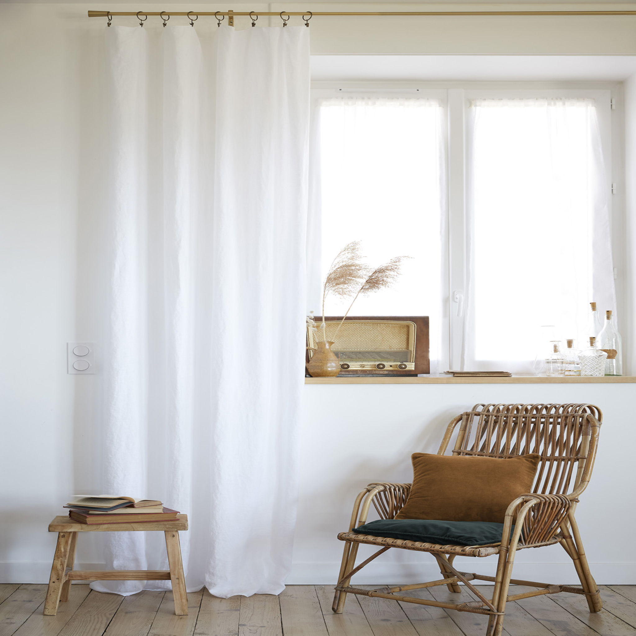 Rideau à pinces ajustable lin 140x270 cm blanc