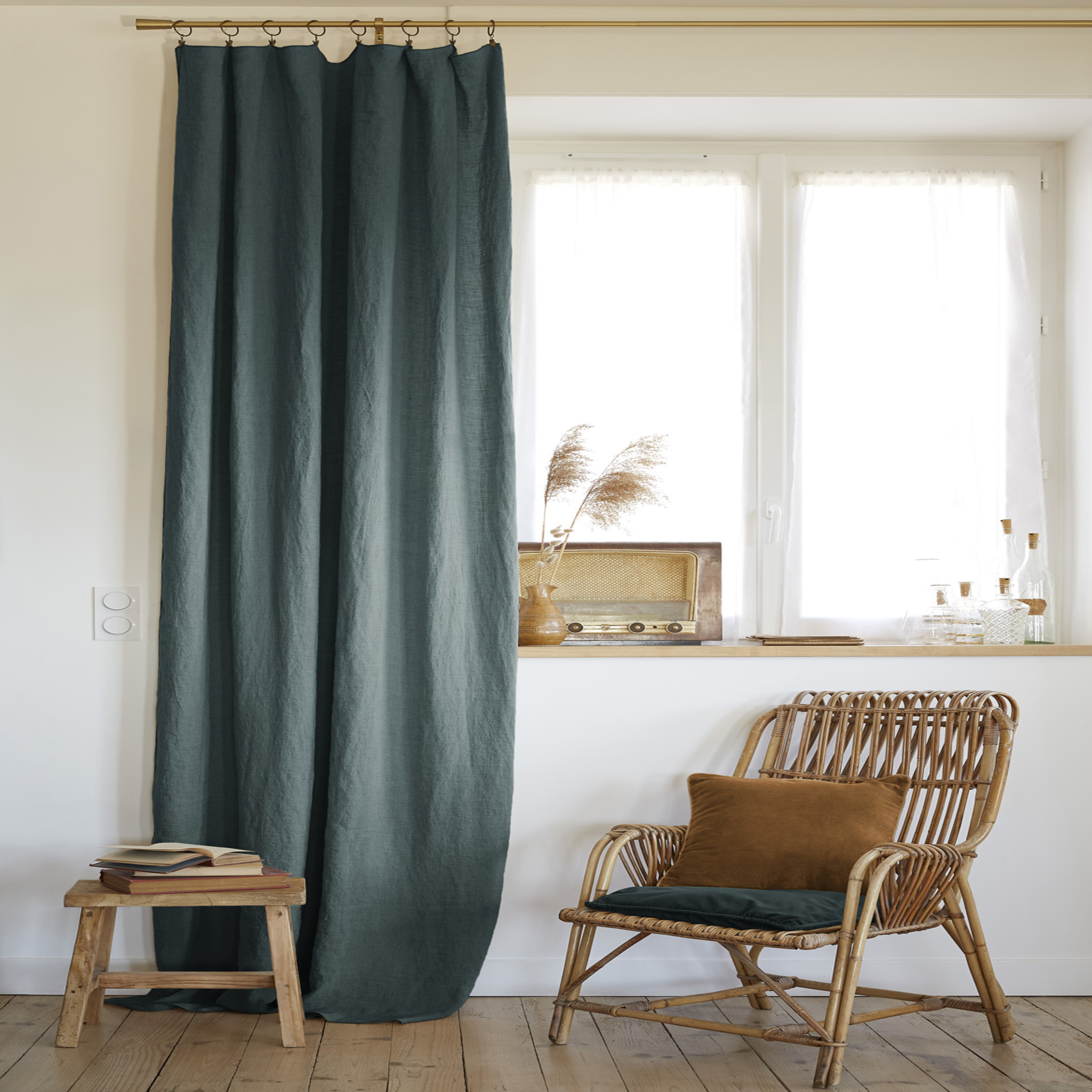 Rideau à pinces ajustable lin 140x270 cm gris