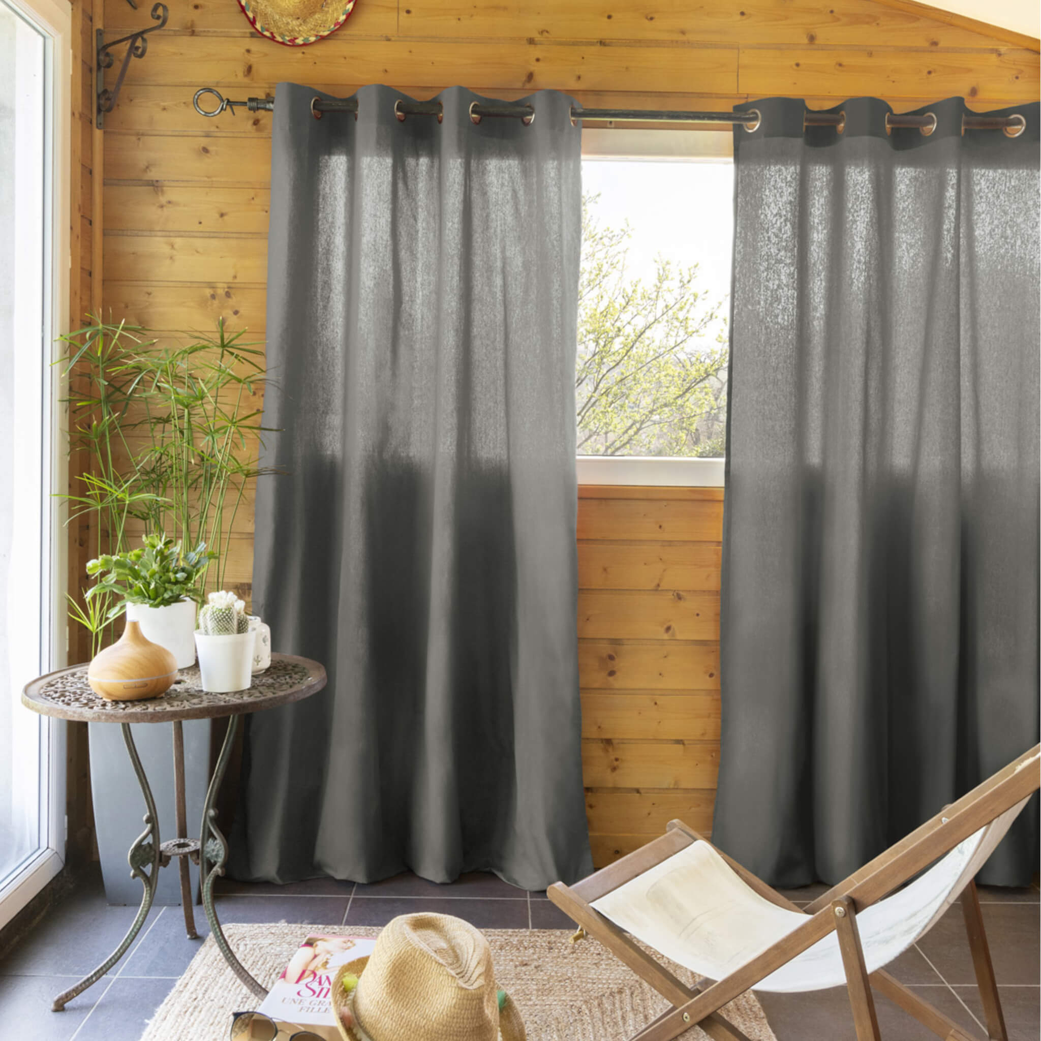 Lot de 2 rideaux tamisants à œillets 140x260 anthracite