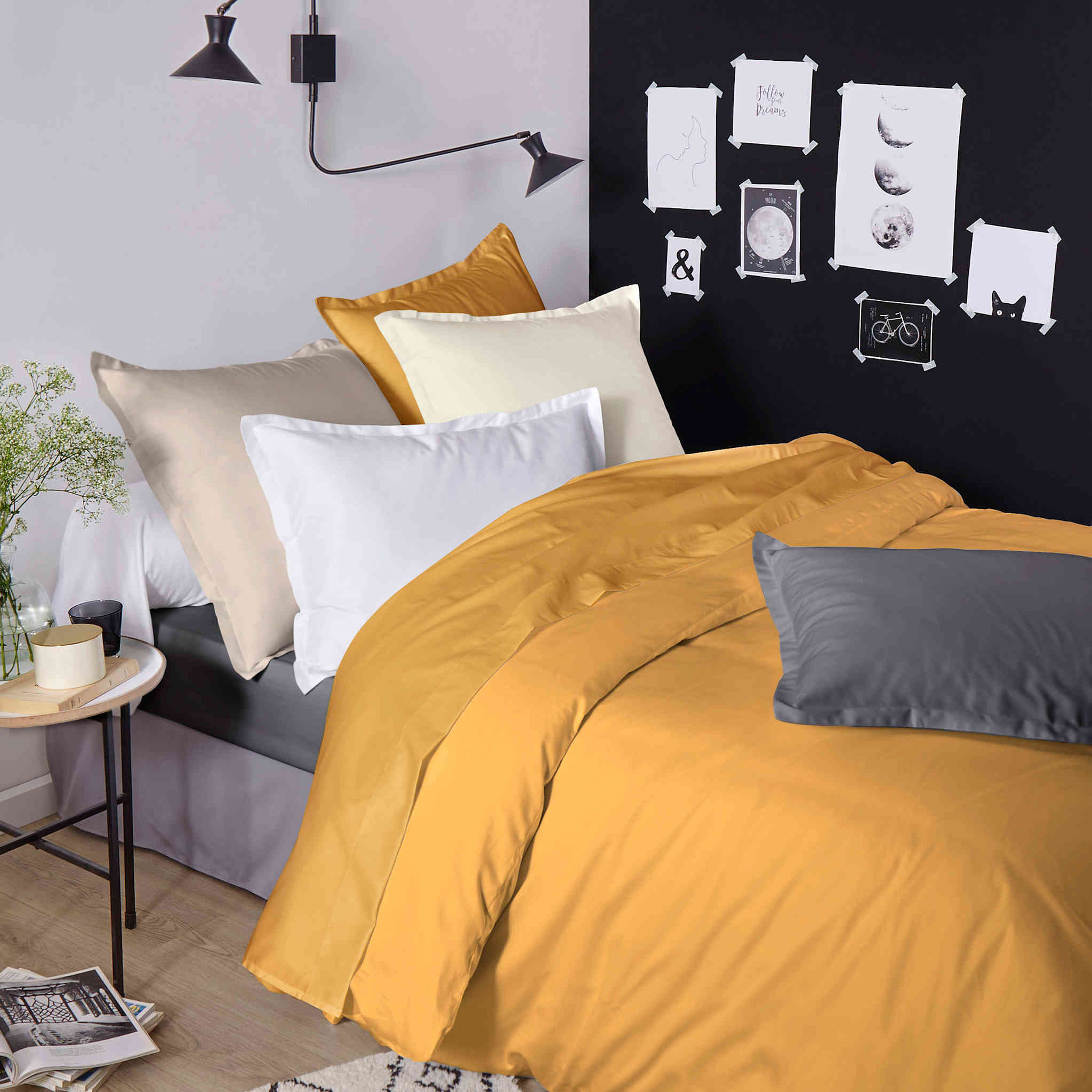Housse de couette satin de coton moutarde 140x200 cm - Tradilinge