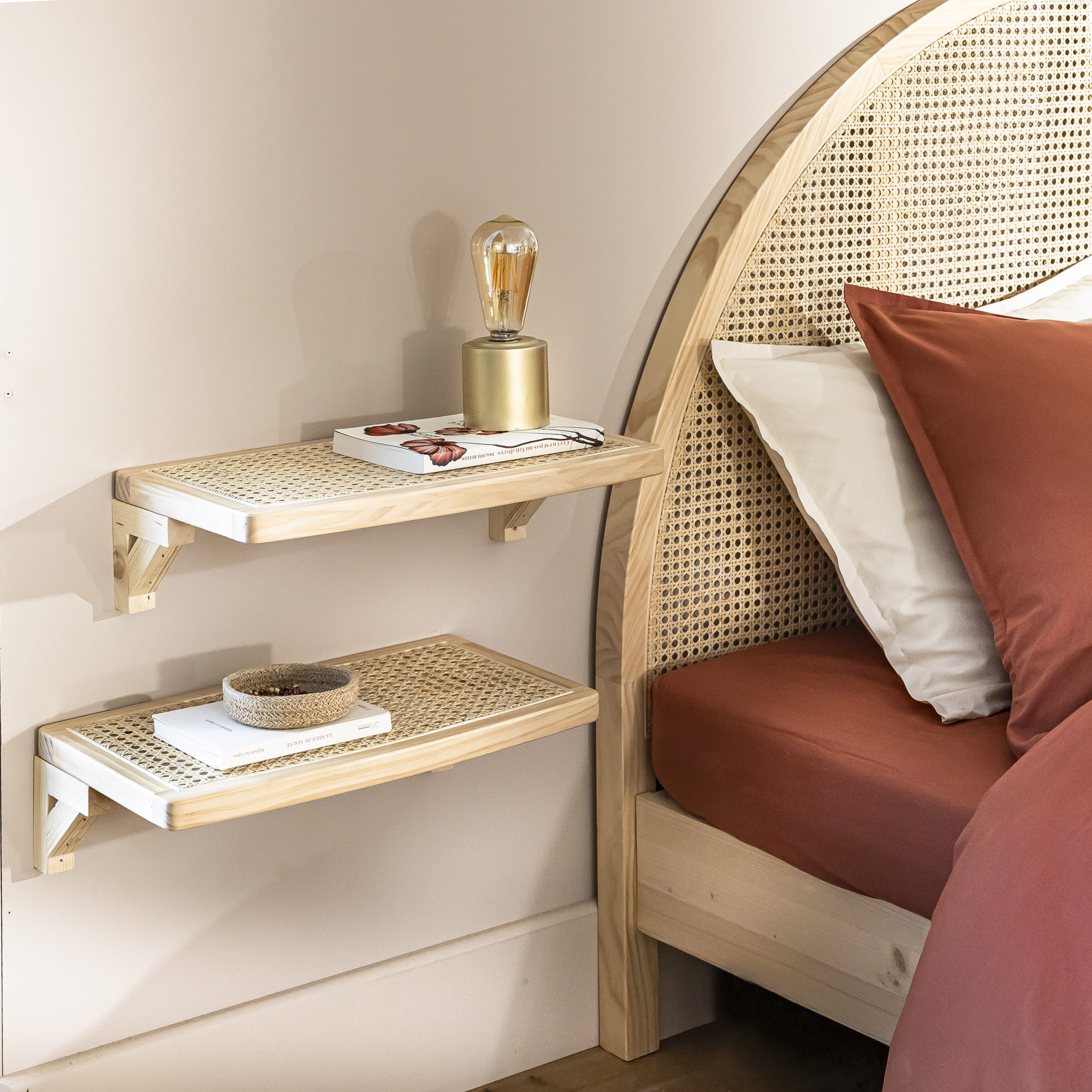 Table de chevet murale cannage ANNA, 2 pièces - CH17027