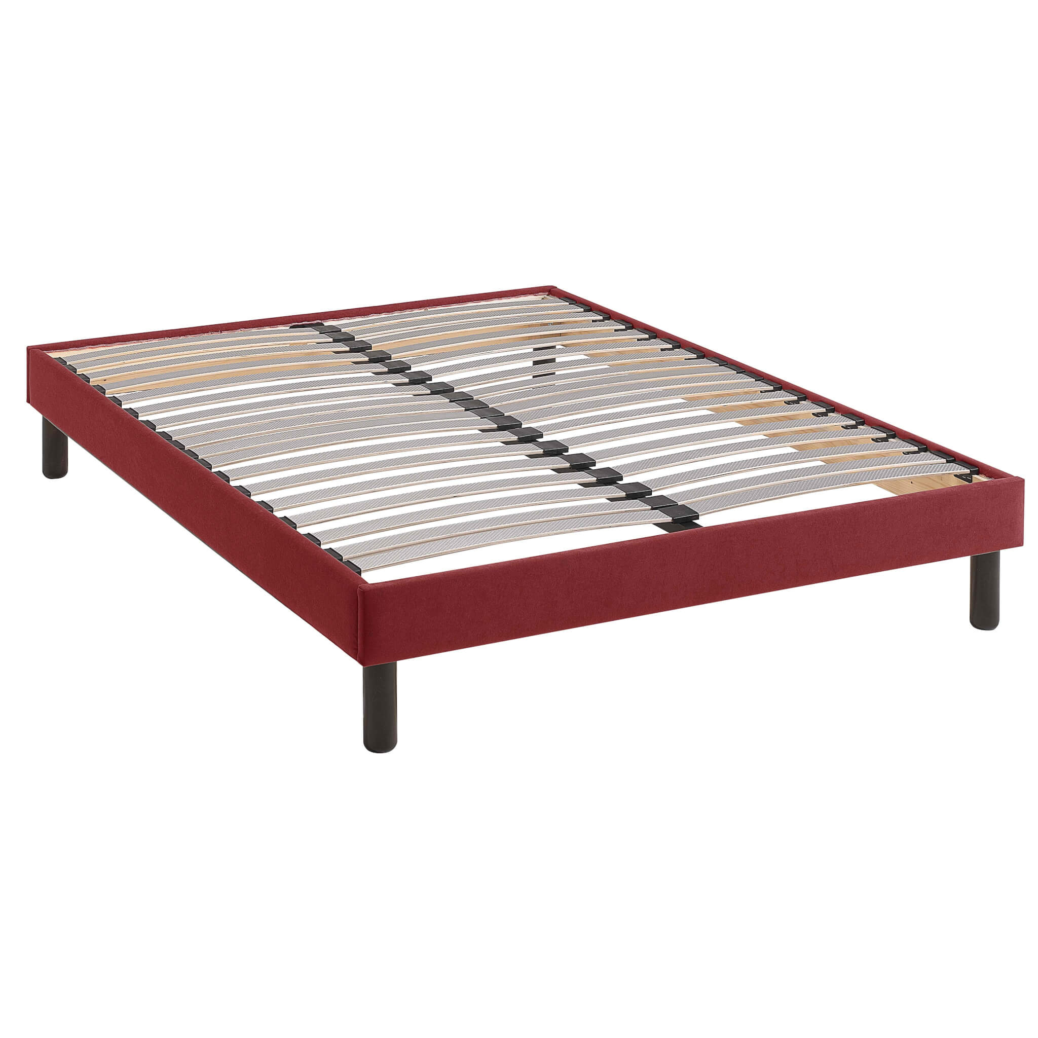 Sommier kit déco rouge tapissier pieds inclus -