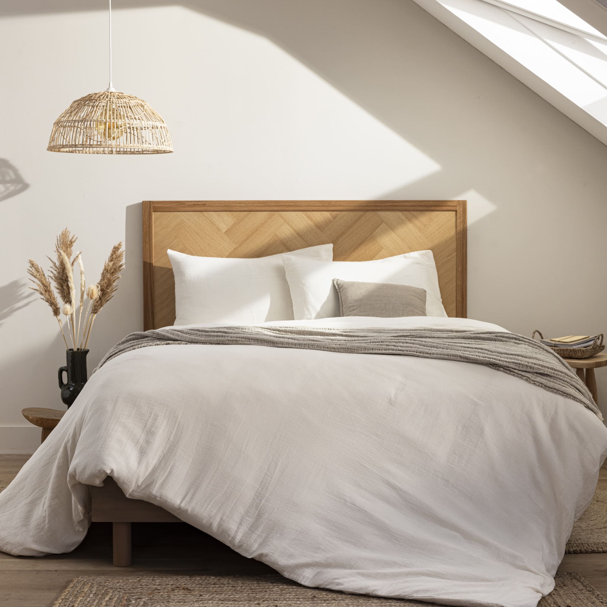 Tête de lit marqueterie 140 cm en bois massif naturel - Terre de Nuit