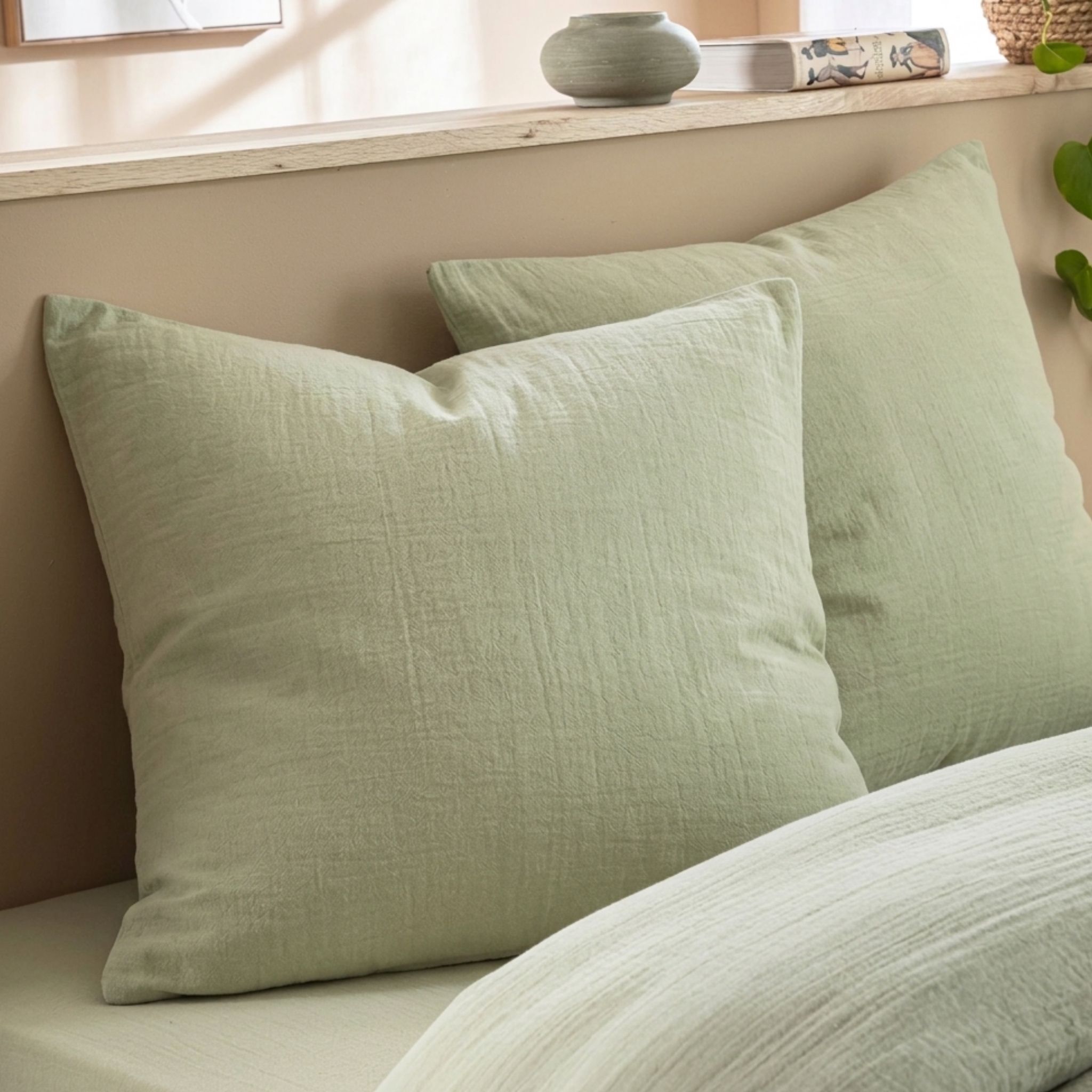 Taie d'oreiller 50x70 gaze de coton vert Terre de Nuit