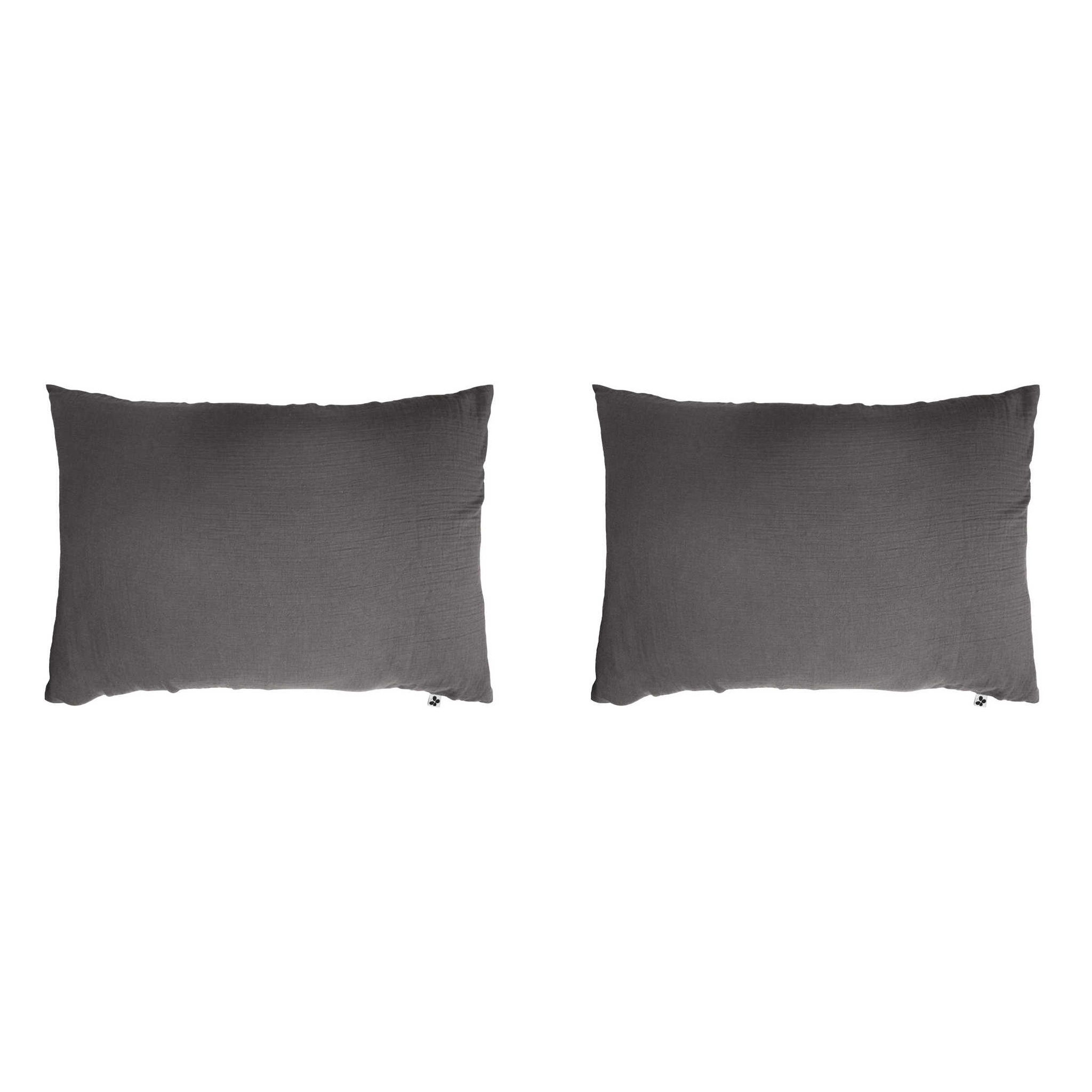 Lot de 2 taies d'oreillers double gaze de coton gris anthracite 50x70 cm