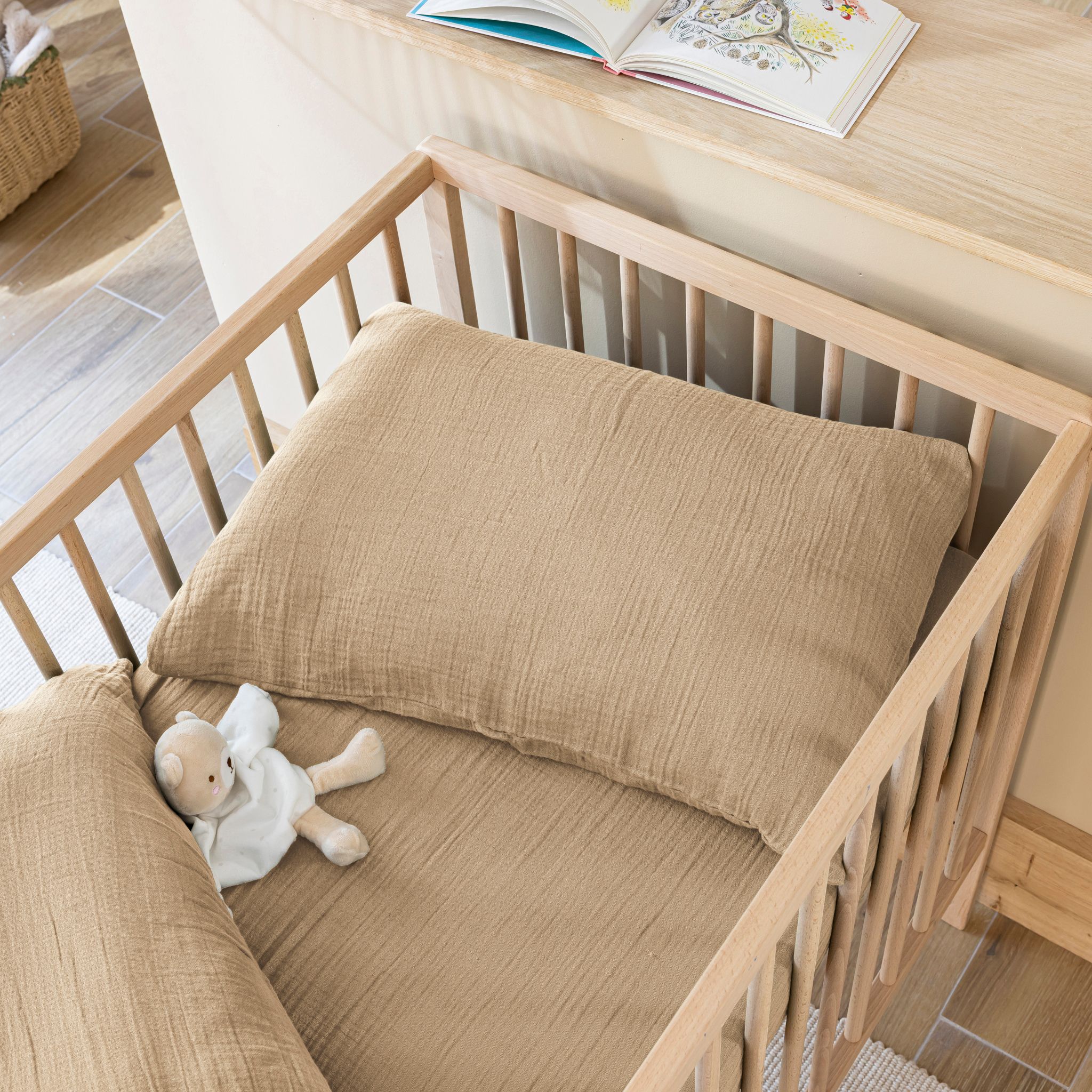Taie d'oreiller bébé 40x60 gaze de coton beige Terre de Nuit NOA