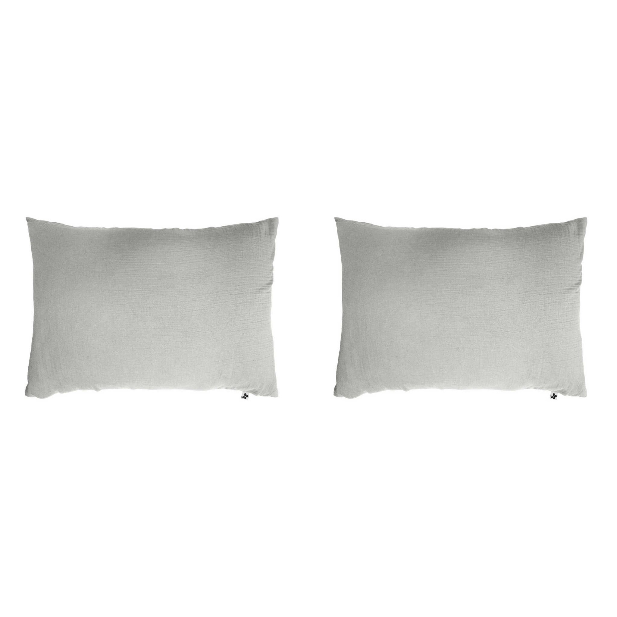 Lot de 2 taies d'oreillers double gaze de coton gris 50x70 cm