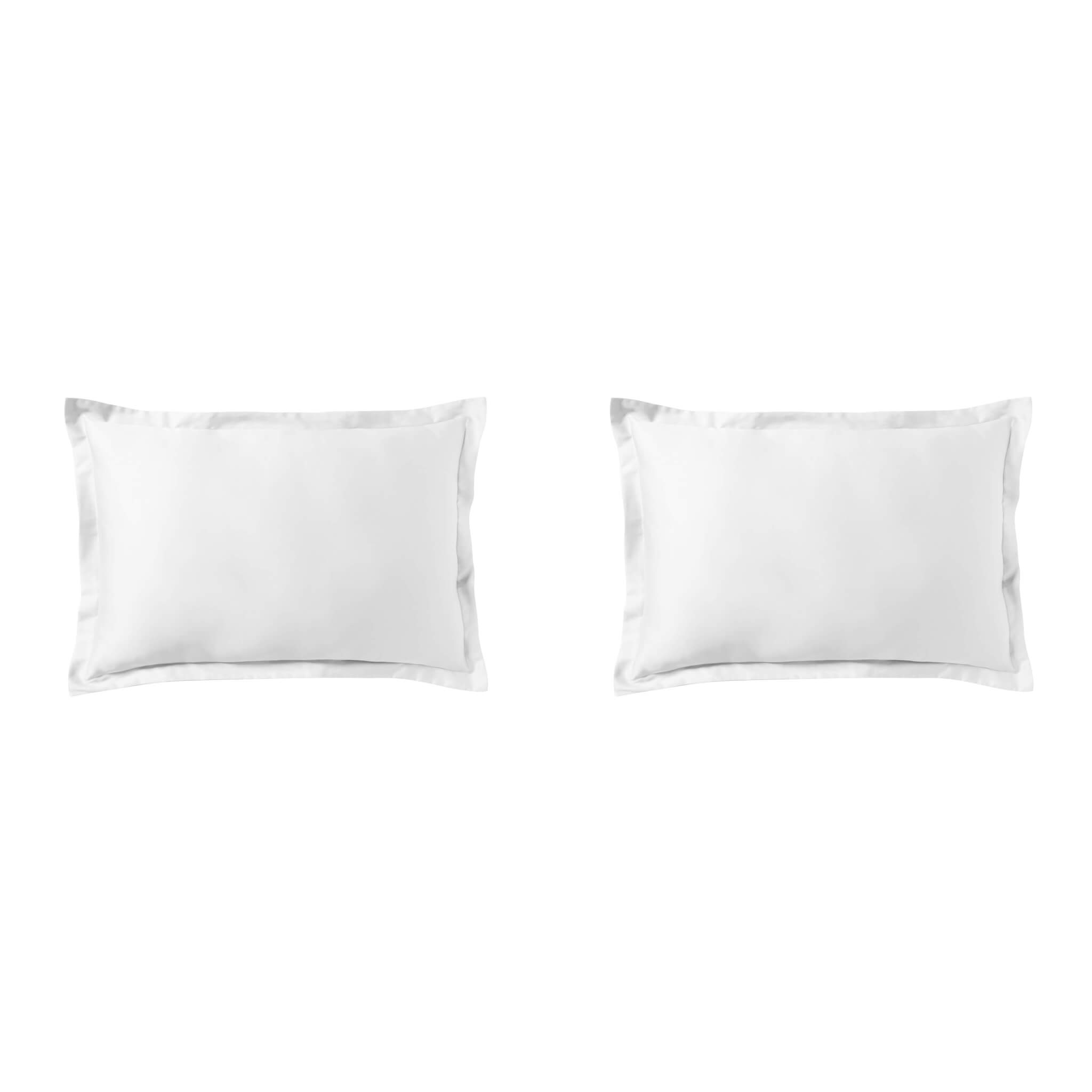 Lot de 2 taies d'oreiller blanc 100% satin de coton 50x70 cm