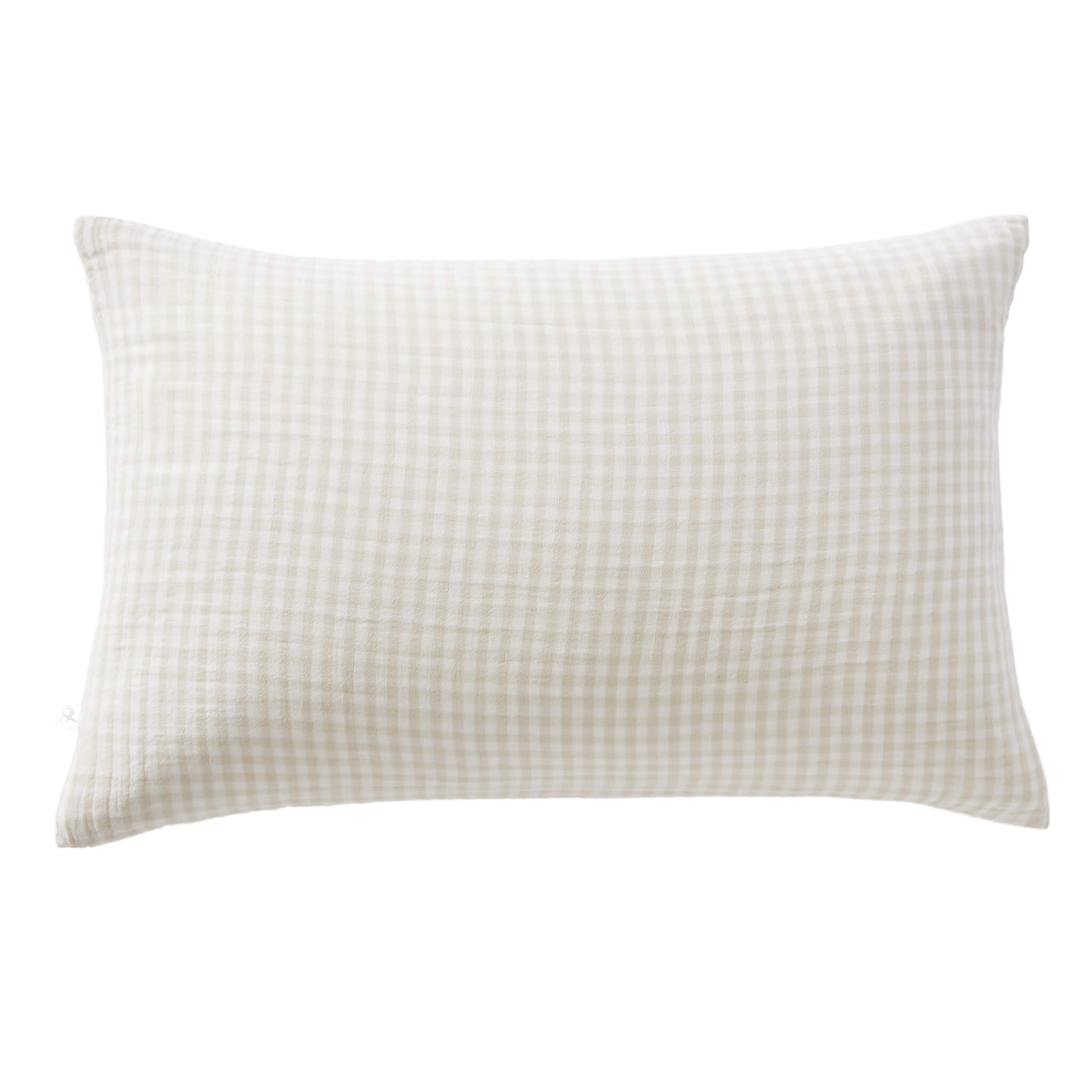 Taie d'oreiller gaze de coton imprimé vichy 50x70 Naturel