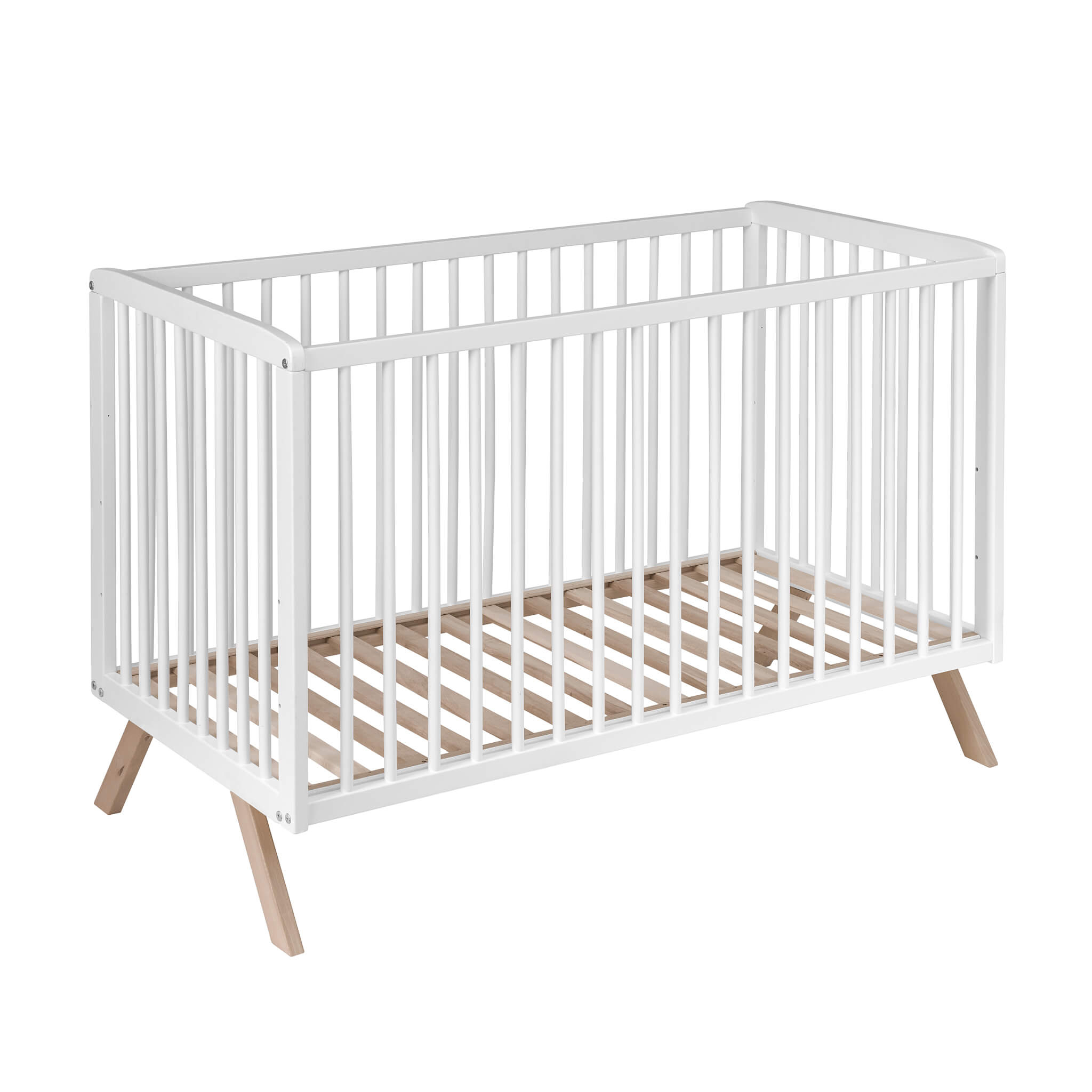 Lit bébé en bois massif blanc avec sommier réglable en hauteur