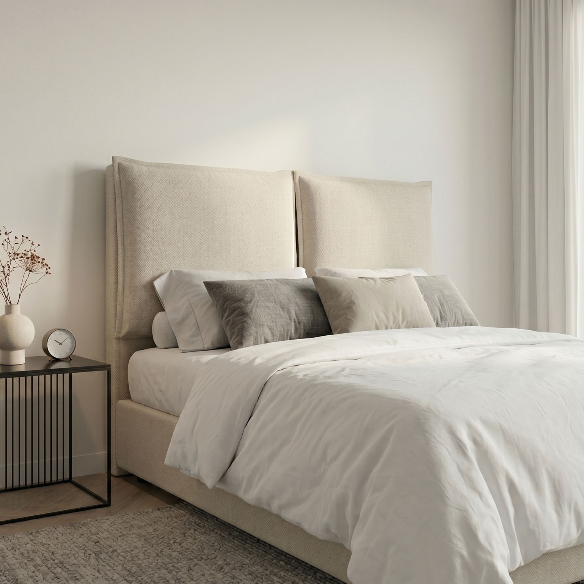 Tête de lit 145 cm en tissu beige Someo Alora