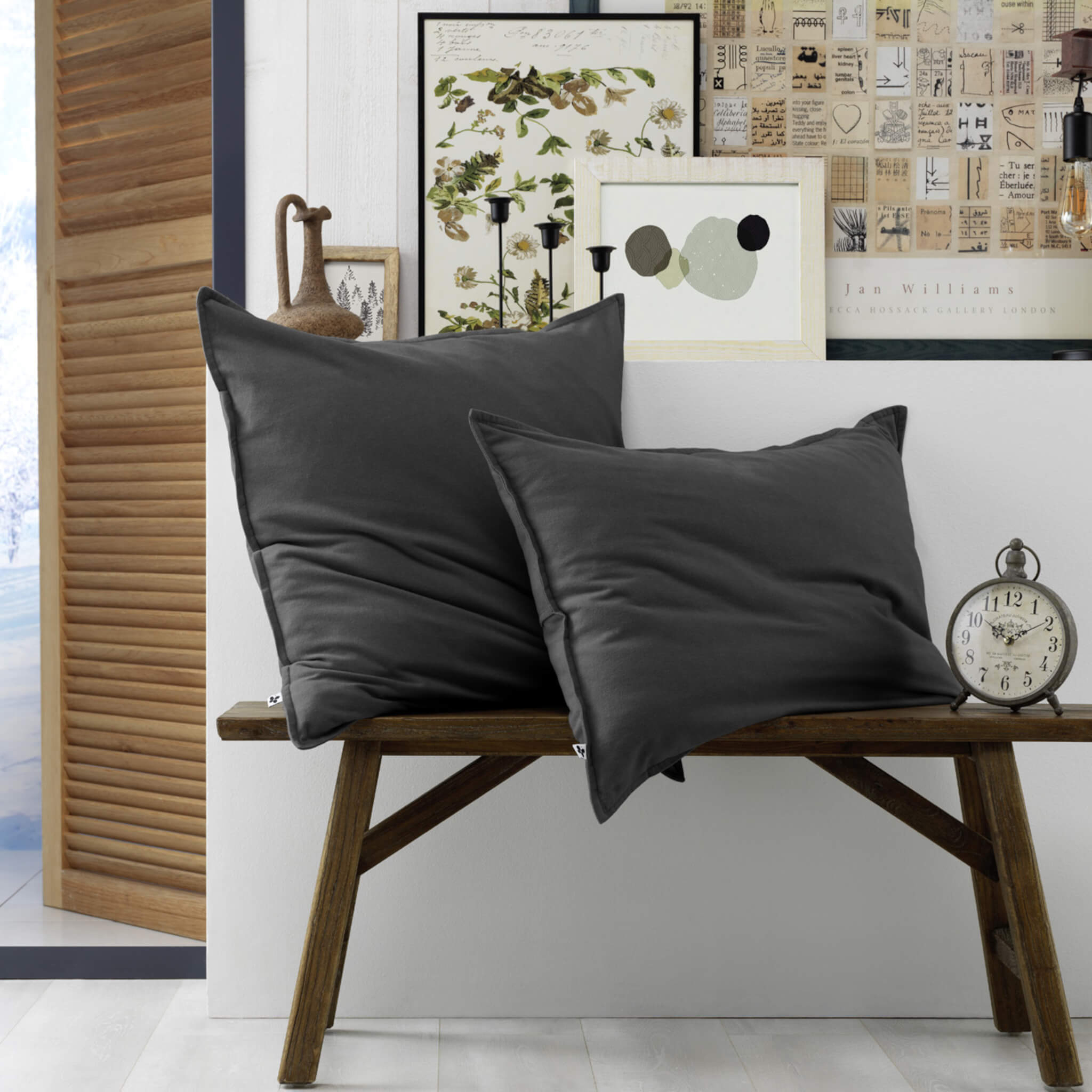 Lot de 2 taies d'oreiller flanelle anthracite 63x63 cm