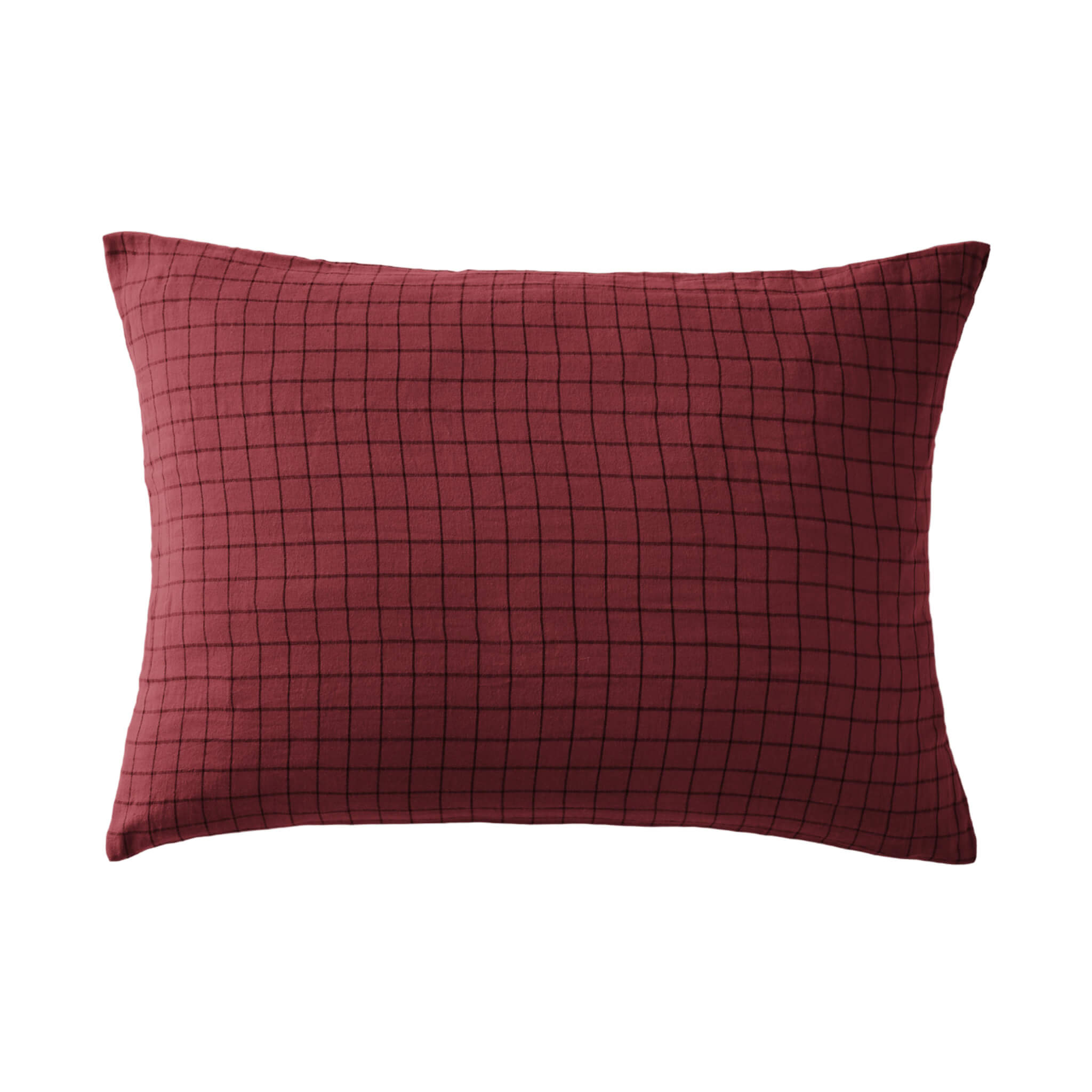 Taie d'oreiller à carreaux double gaze de coton bordeaux