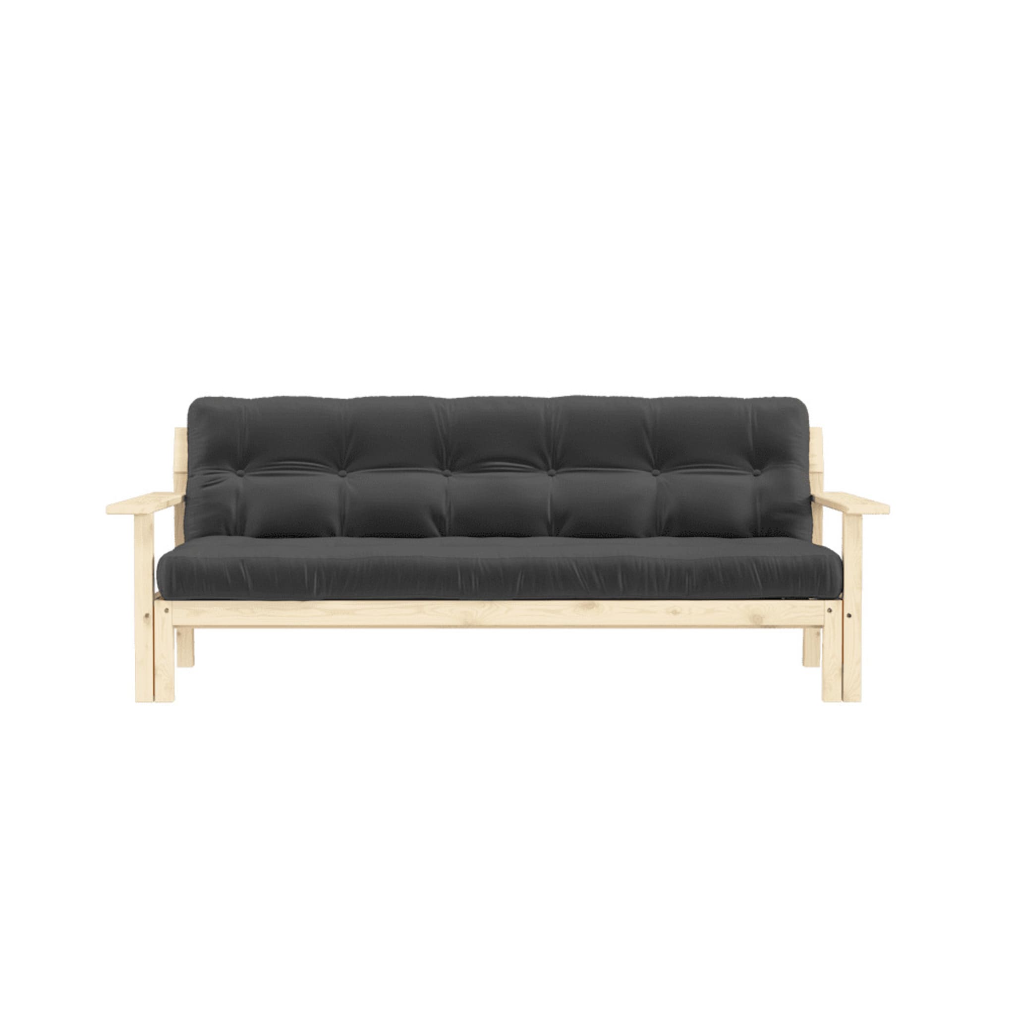Banquette UNWIND en pin massif naturel avec matelas futon anthracite