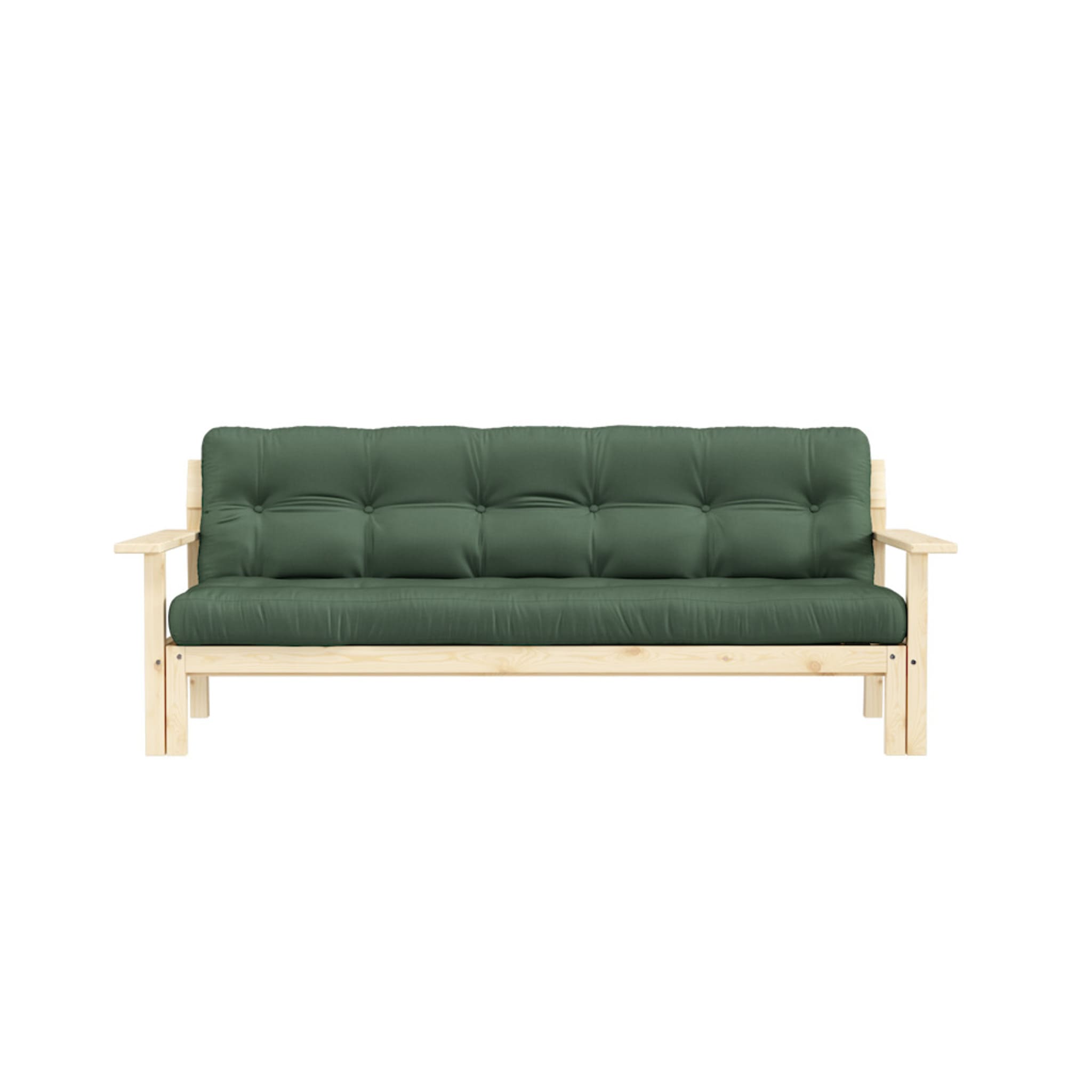 Banquette UNWIND en pin massif naturel avec matelas futon kaki
